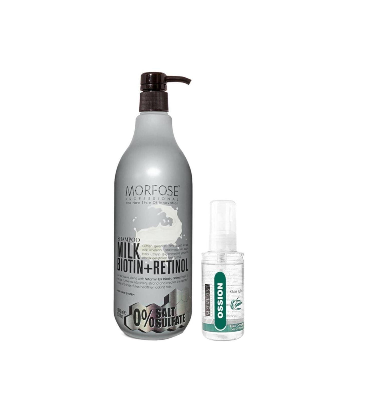 Morfose Sulfate-Free Milk Biotin+retinol Salt-Free Shampoo 1000 Ml+ossion Hair Serum 100 Ml