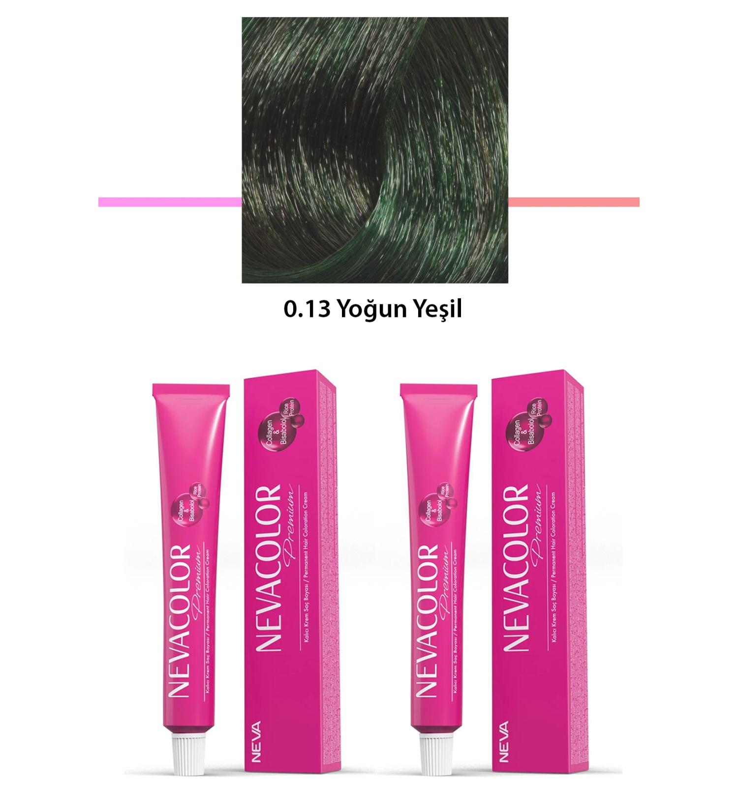Set of 2 Premium 0.13 Intense Green - Permanent Cream Hair Dye 2 X 50 g Tube
