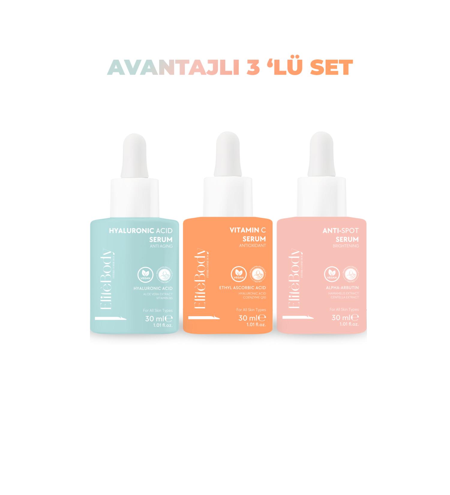 EliteBody Triple Serum Pack (Hyaluronic acid - Vitamin C - Anti-Spot) - Buy Online on GoSupps.com