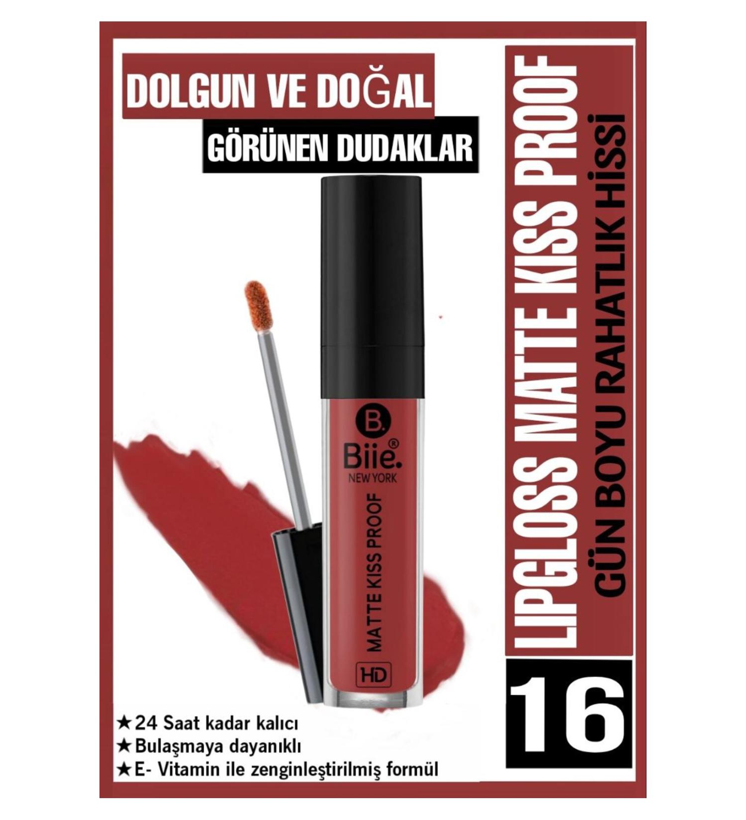 biie B E NewYork HD Long-Lasting Matte LIQUID MATTE Lipstick Kiss Proof Lipgloss No:16