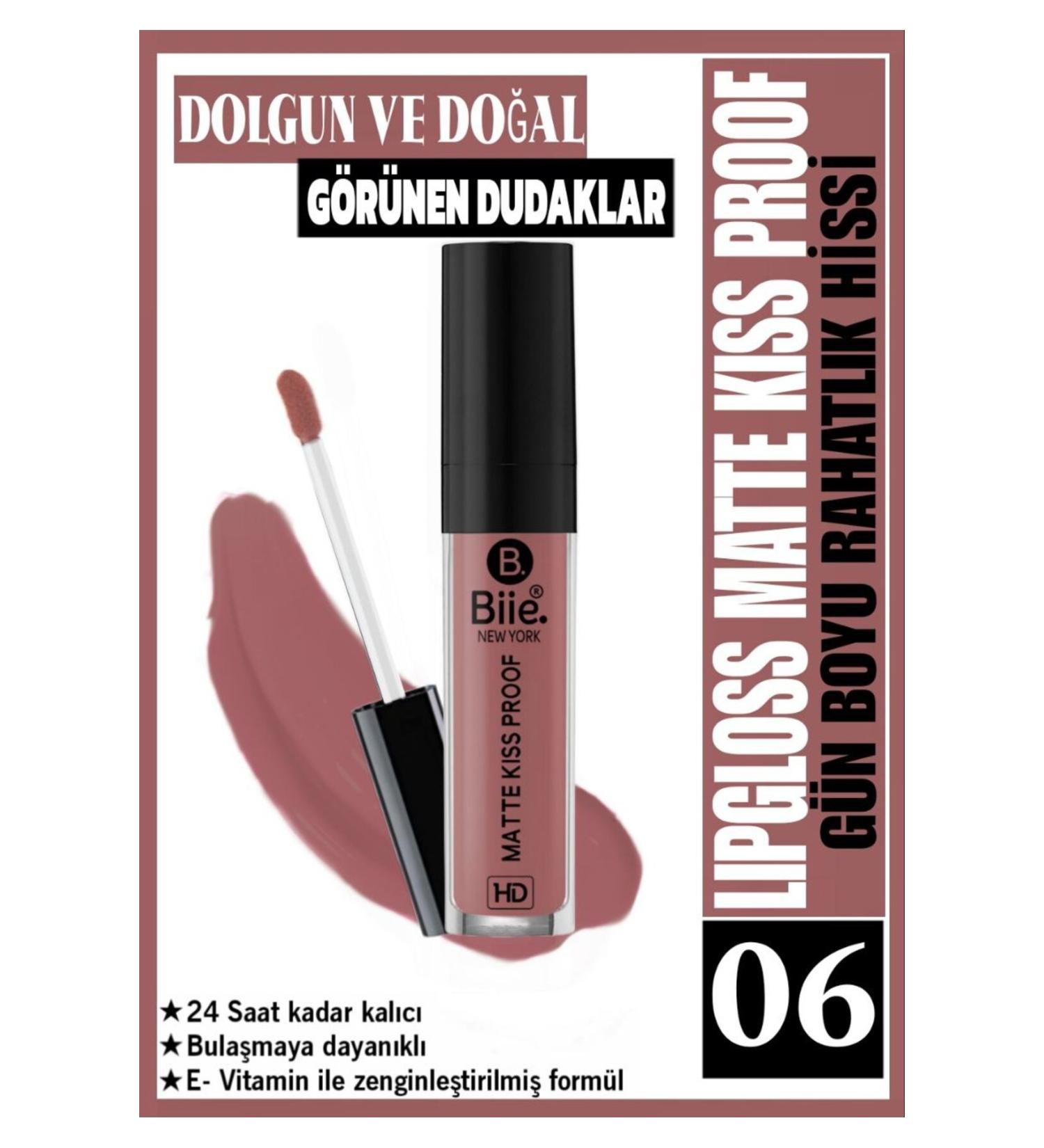 biie NewYork HD Long-Lasting Matte Lipstick Kiss Proof Lipgloss No:06