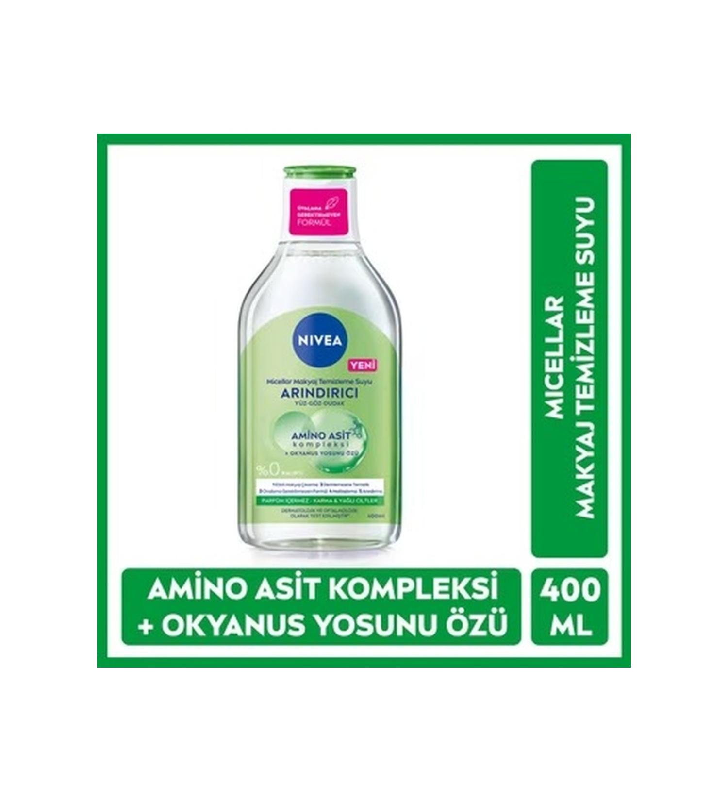 NIVEA Micellar Make-Up Remover Purifying Water 400 ml for Face Eyes and Lips