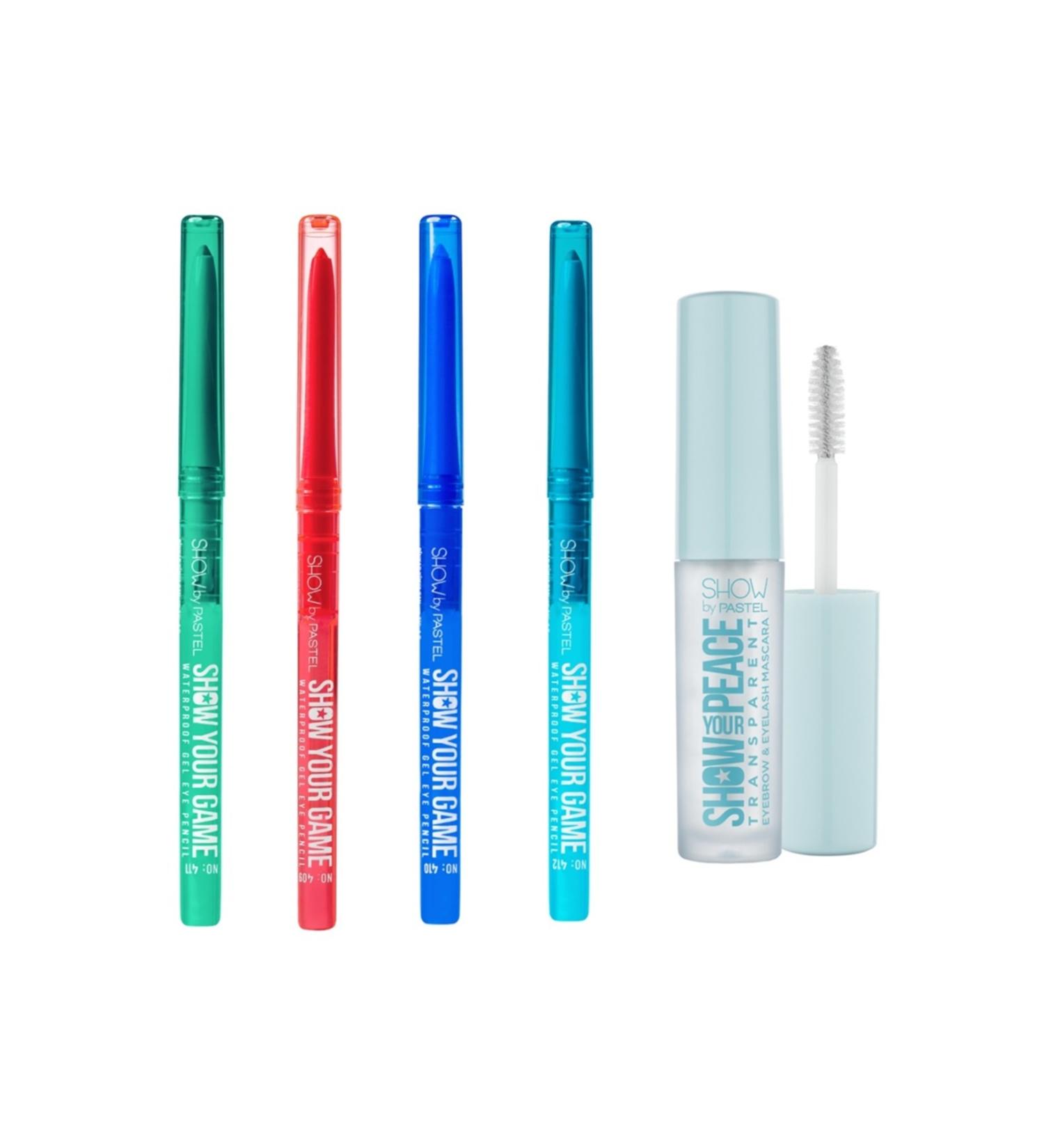 Show by Pastel Waterproof Gel Eyeliner 409-410-411-412 and Your Peace Transparent Eyebrow & Eyelash Mascara