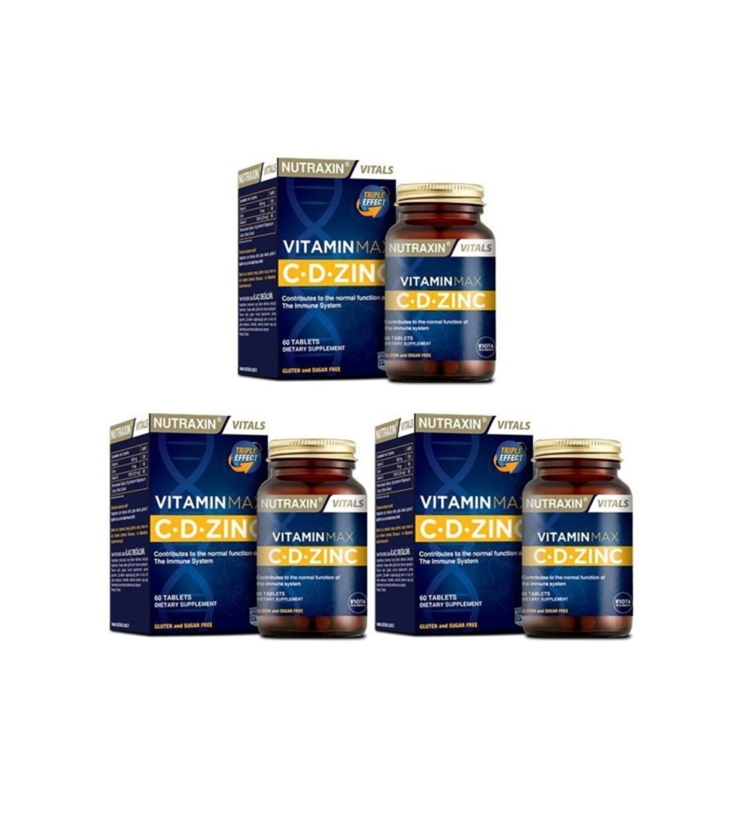 Nutraxin Vitamin Max 60 Tablets * 3 Pieces Containing Vitamin C Vitamin D and Zinc in One Tablet