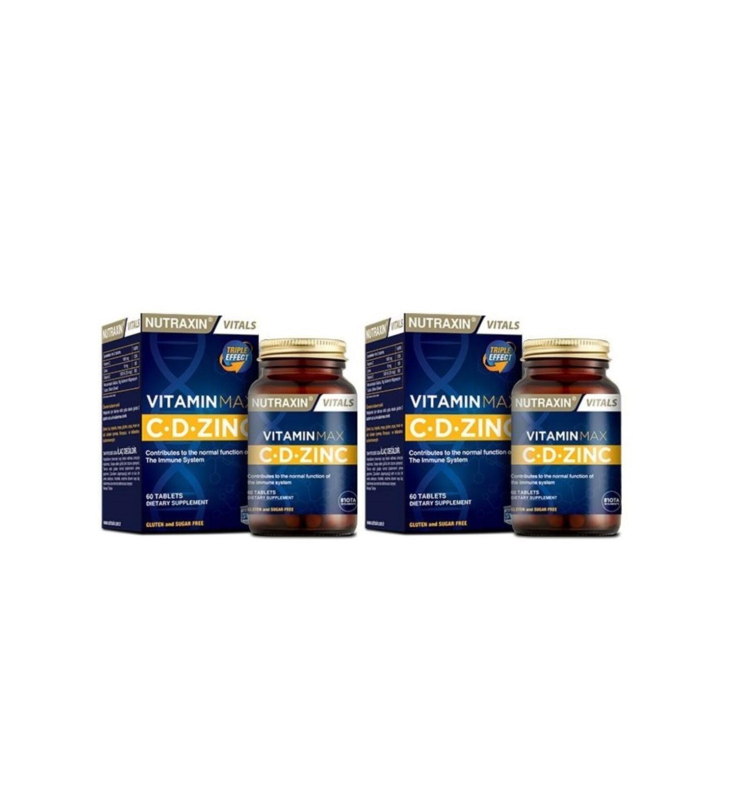 Nutraxin Vitamin Max 60 Tablets * 2 Pieces Containing Vitamin C Vitamin D and Zinc in One Tablet