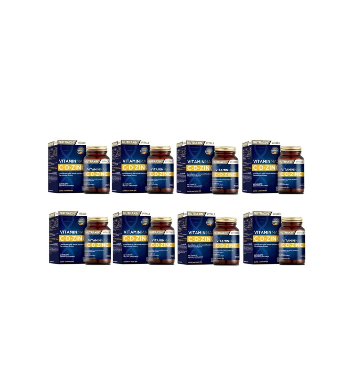 Nutraxin Vitamin Max 60 Tablets * 8 Pieces Containing Vitamin C Vitamin D and Zinc in One Tablet