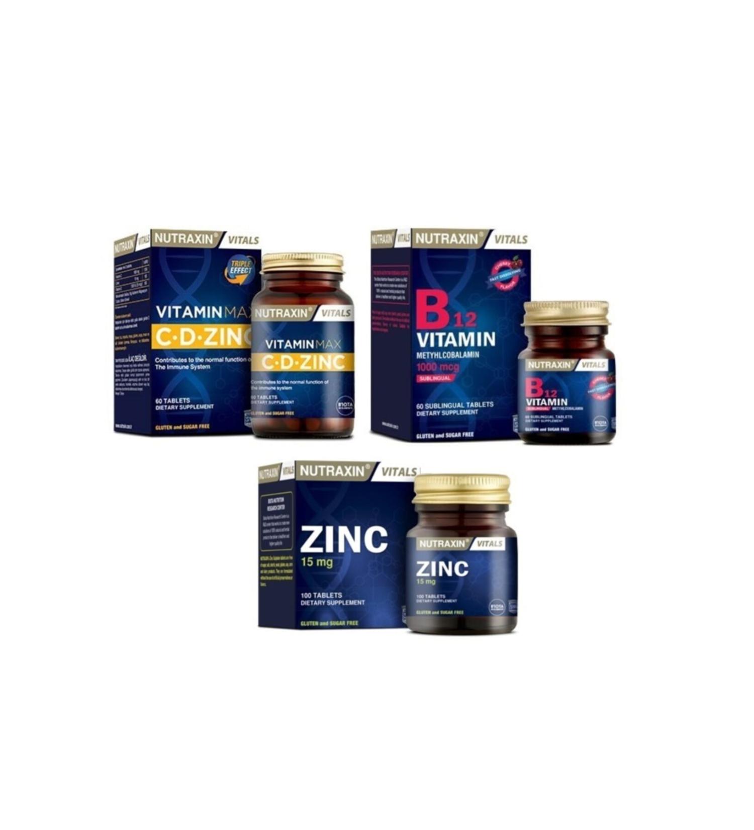 Nutraxin B12 Vitamin 1000 Mcg 60 Tablets+vitamin Max 60 Tablets+zinc 15 Mg 100 Tablets