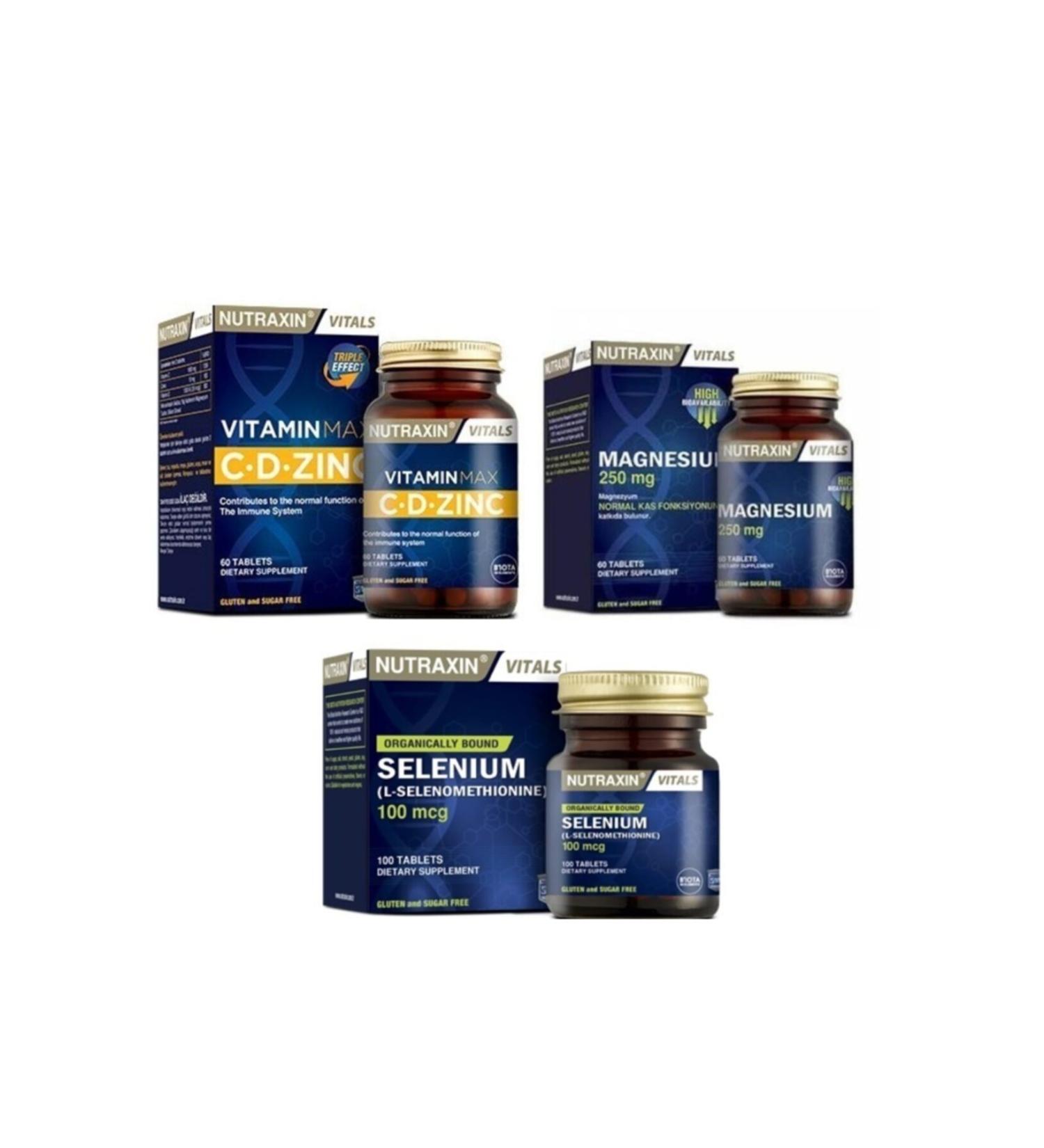 Nutraxin Magnesium 250 Mg 60 Tablets+vitamin Max 60 Tablets+selenium 100 Mcg 100 Tablets