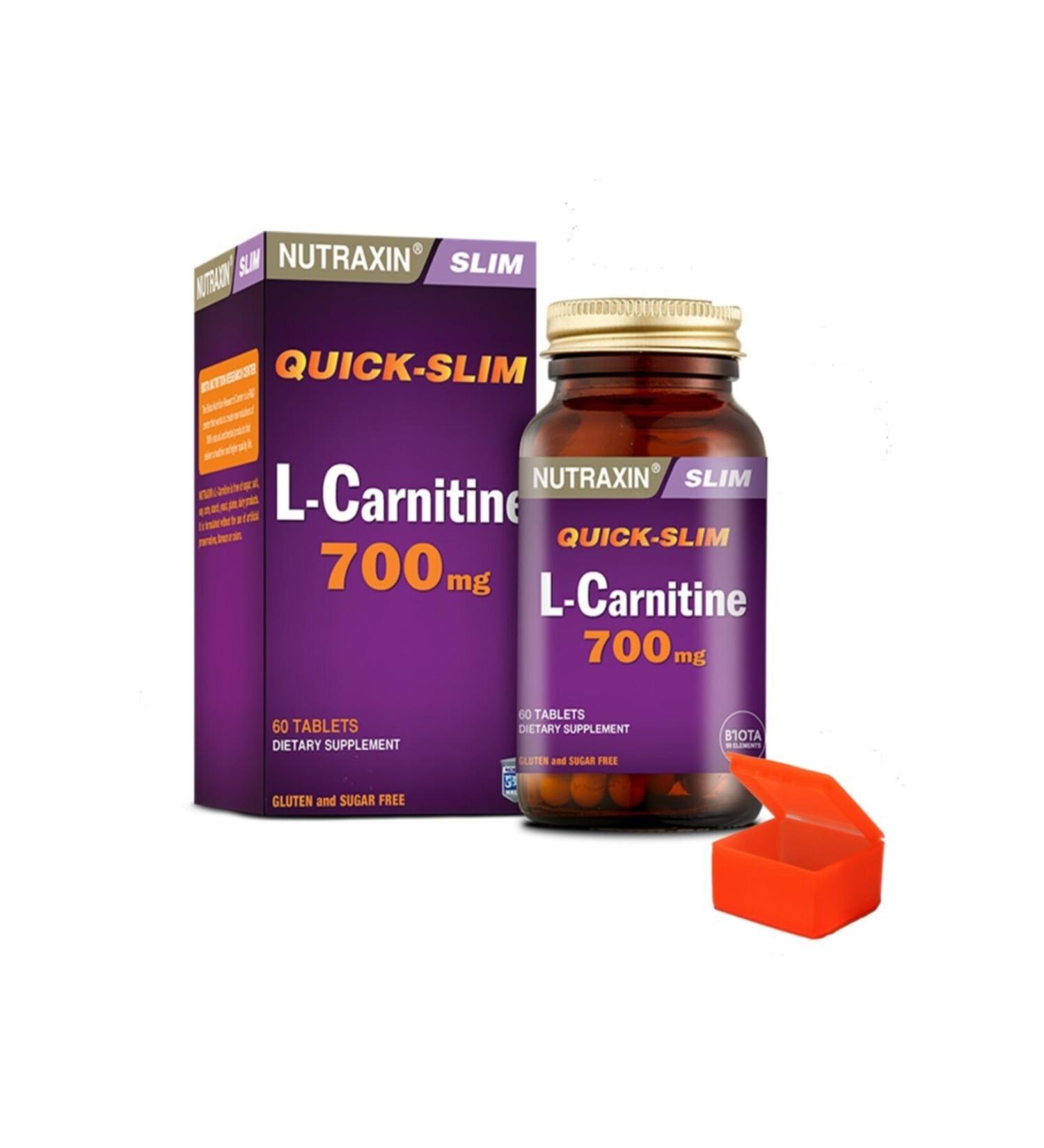 Nutraxin Quick Slim L-carnitine 700mg 60 Tablets + Pill Box - Buy Online on GoSupps.com