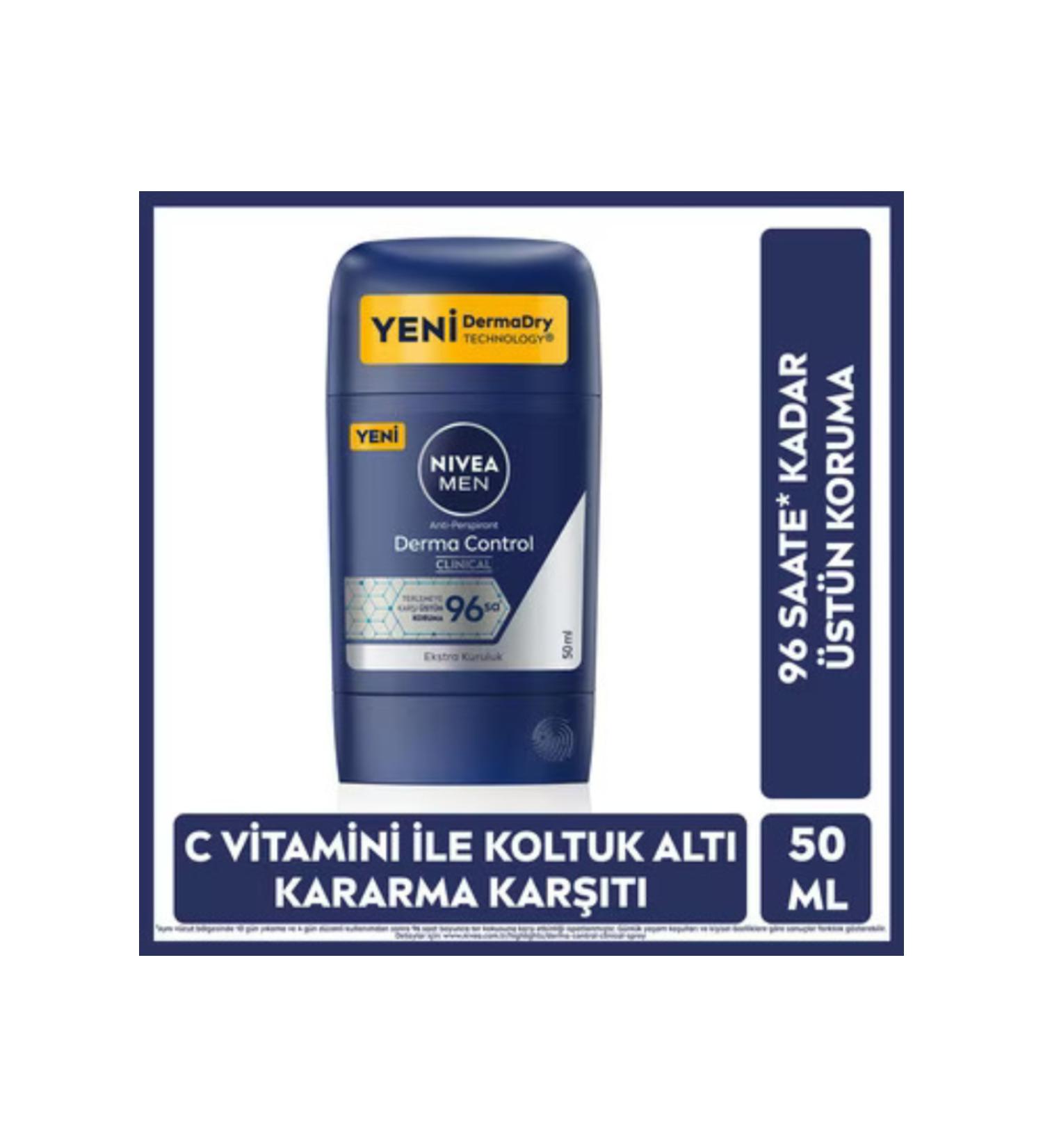 NIVEA Men Men's Stick Deodorant Derma Control Clinical 50 ml 96 hours Superior Protection - Buy Online on GoSupps.com