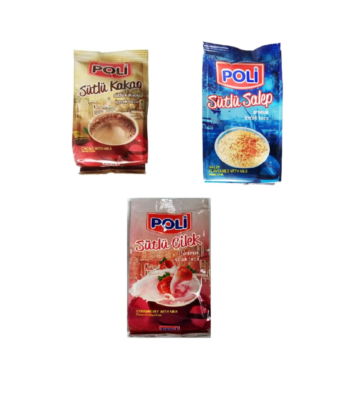 POL Milky Sahlep + Milky Cocoa + Milky Strawberry Flavored Poli Drink Powder 300 gr 3-Pack