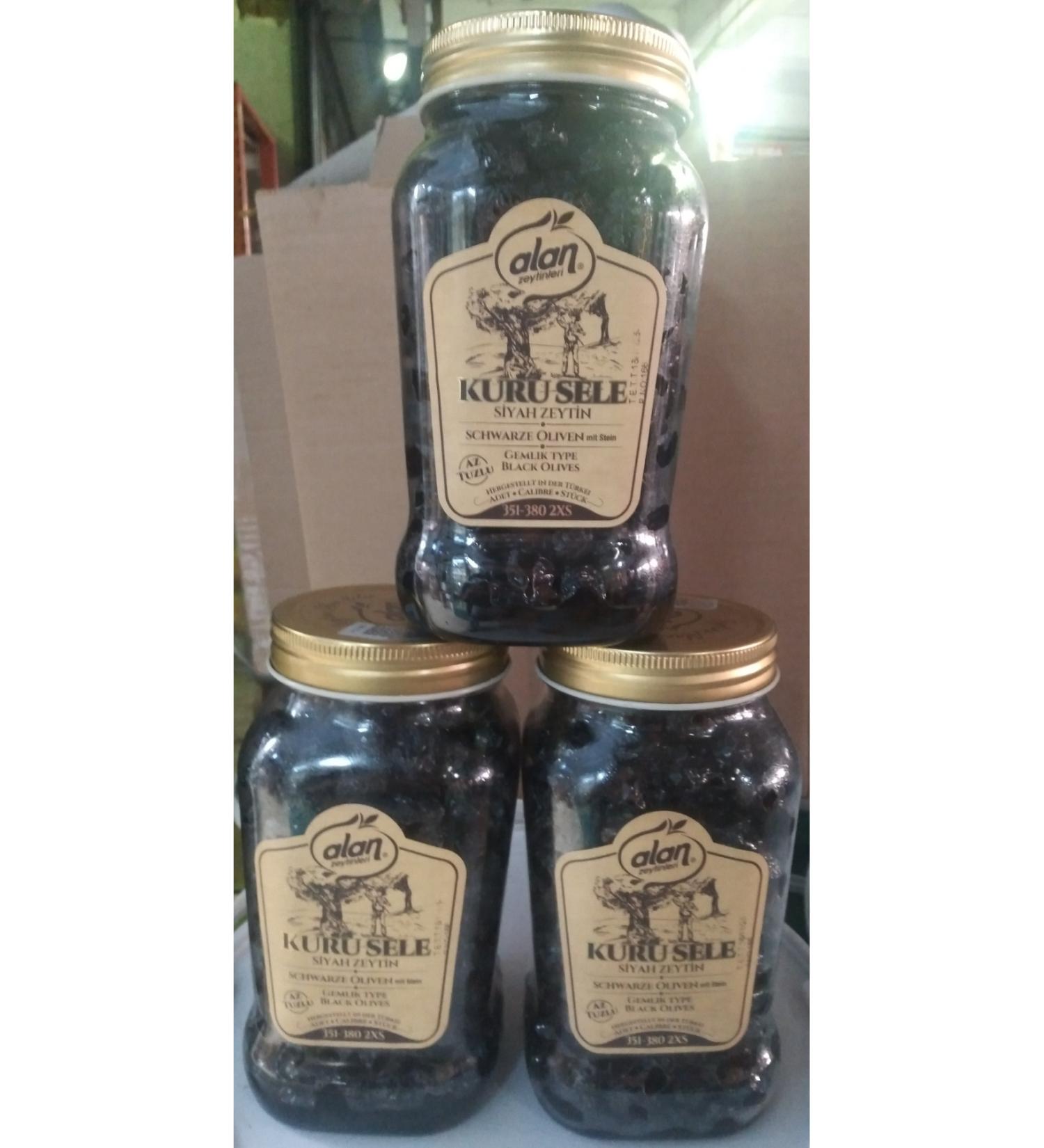 Alan Gemlik Unsalted (%1) Dry Sele Olives (351-380 2xs) 3 Pcs. X 900 gr
