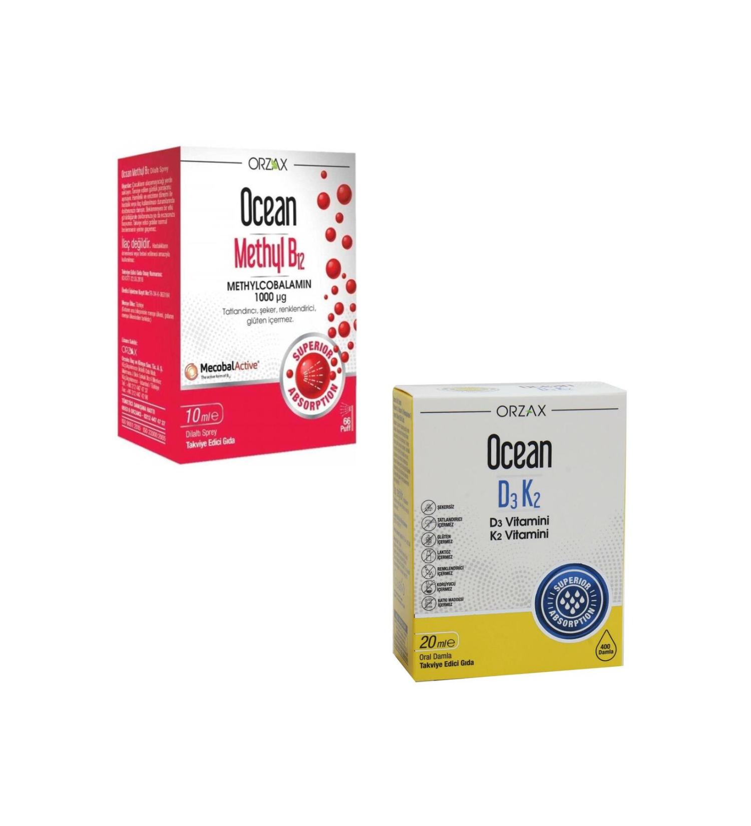 Ocean Methyl B12 Sublingual Spray 10 ml Vitamin D3 K2 Drop 20 ml