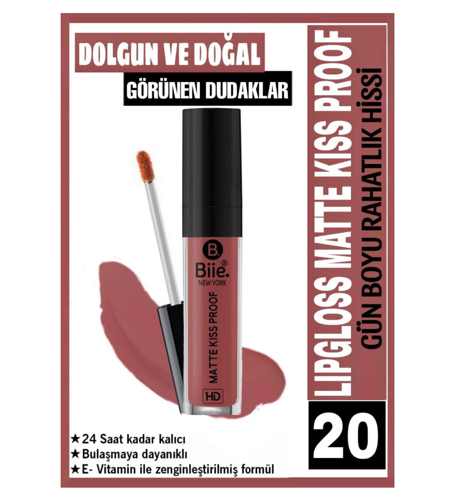biie Newyork HD Long-Lasting Matte Liquid Matte Lipstick Kiss Proof Lipgloss No:20