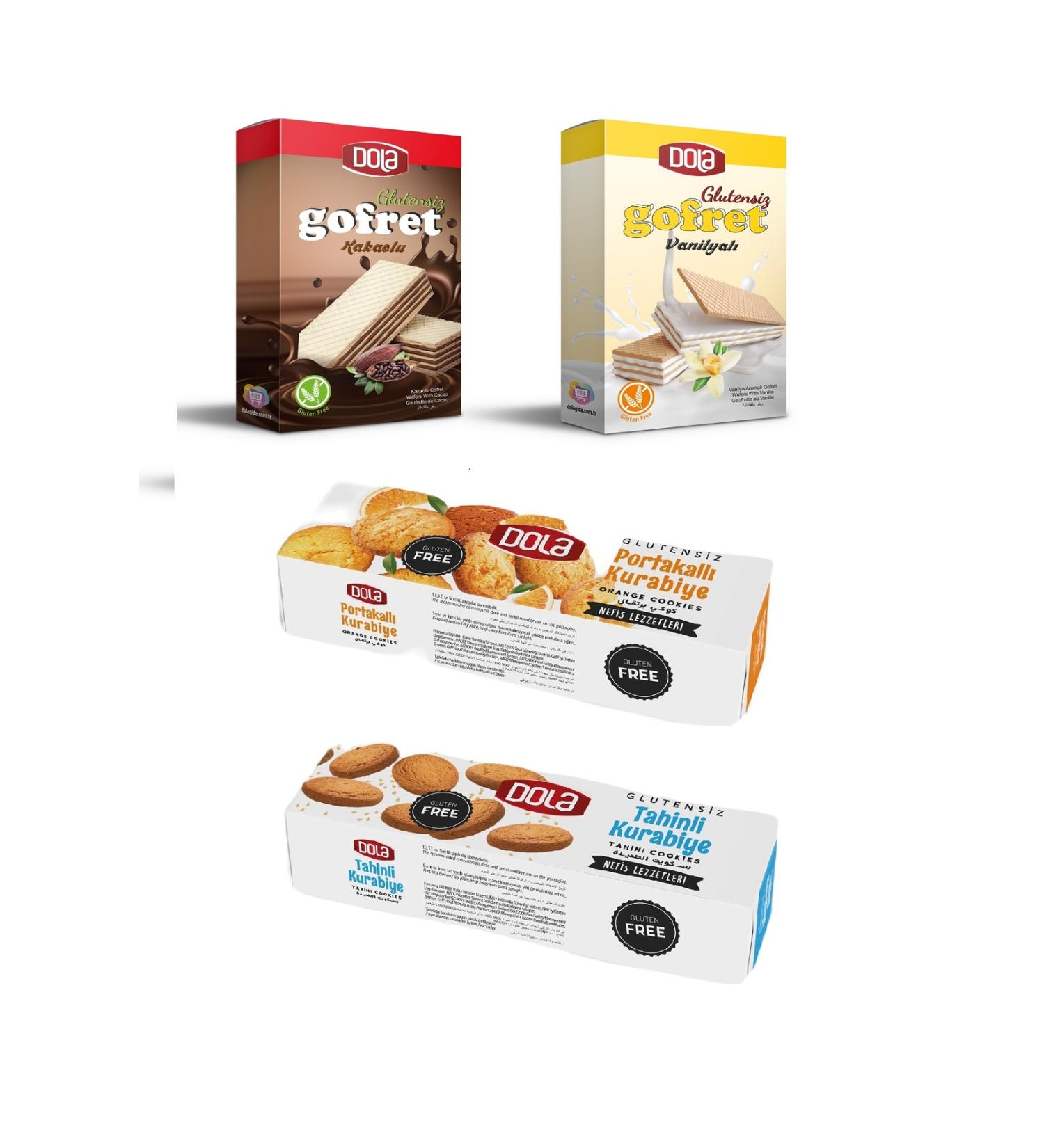 Dola 4-Pack Gluten-Free Wafers and Cookies Cocoa and Vanilla Wafers - Tahini and Orange Cookies - Buy Online on GoSupps.com