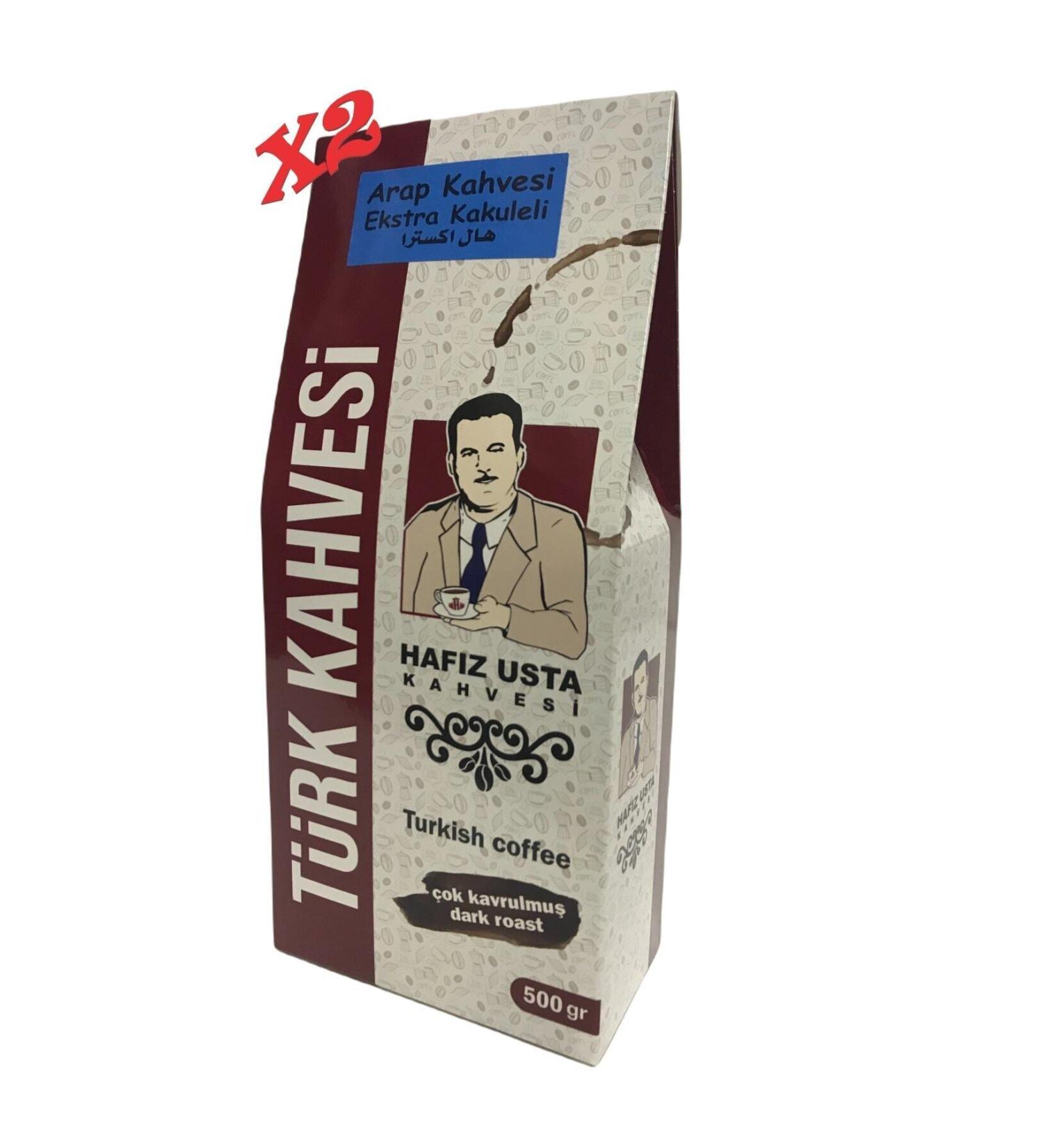 HAFIZ USTA COFFEE Extra Cardamom Turkish Coffee Ground Very Roasted 500gr X2