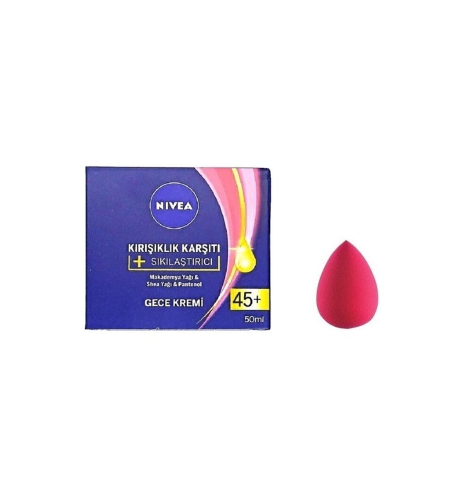 NIVEA Anti-Wrinkle + Firming Night Cream for 40+ 50ml + Make-up Sponge
