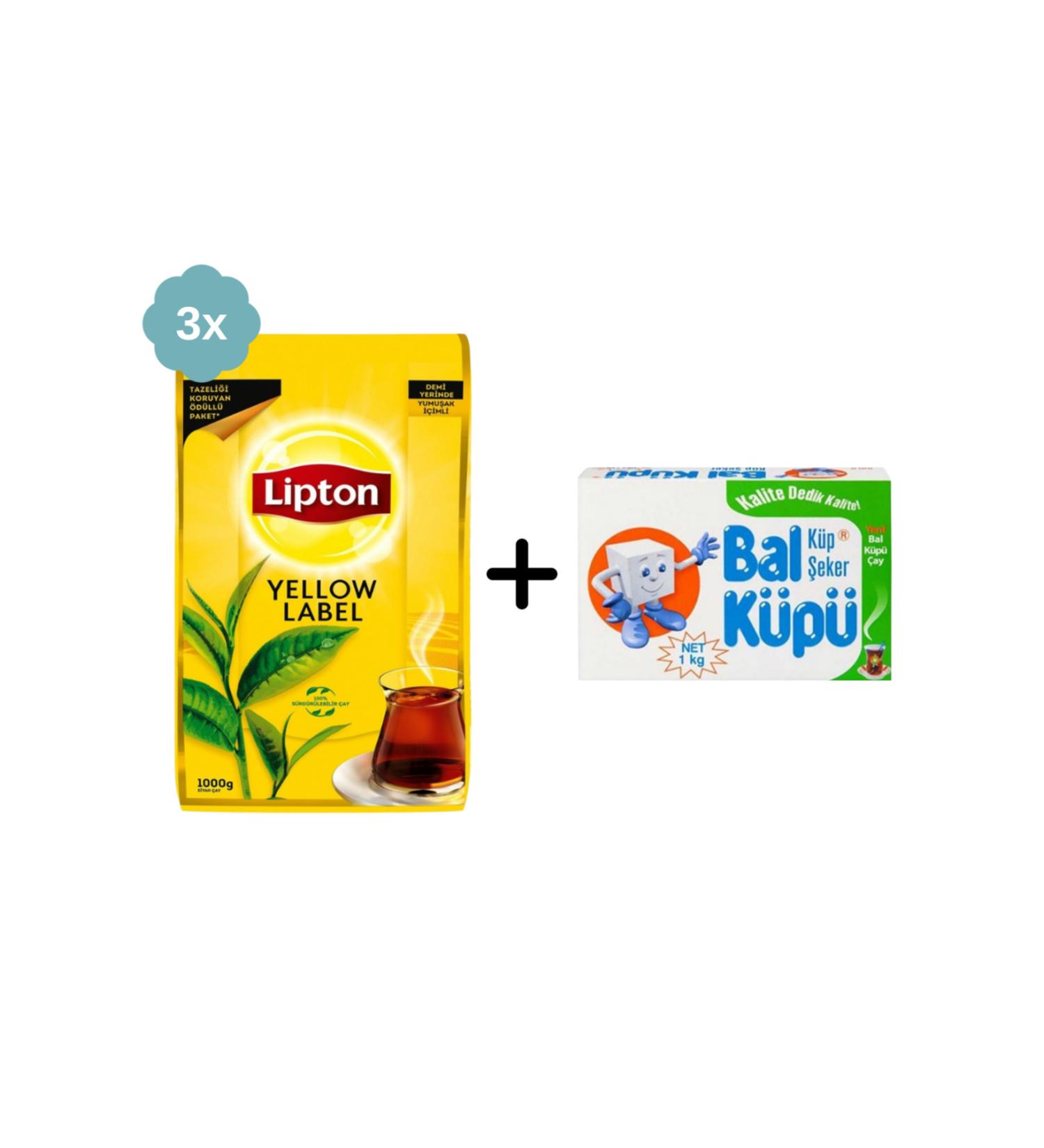 Lipton Yellow Label Bulk Black Tea 1000 gr x 3 Pieces + Honey Cube Sugar Cube 1000 gr - Buy Online on GoSupps.com