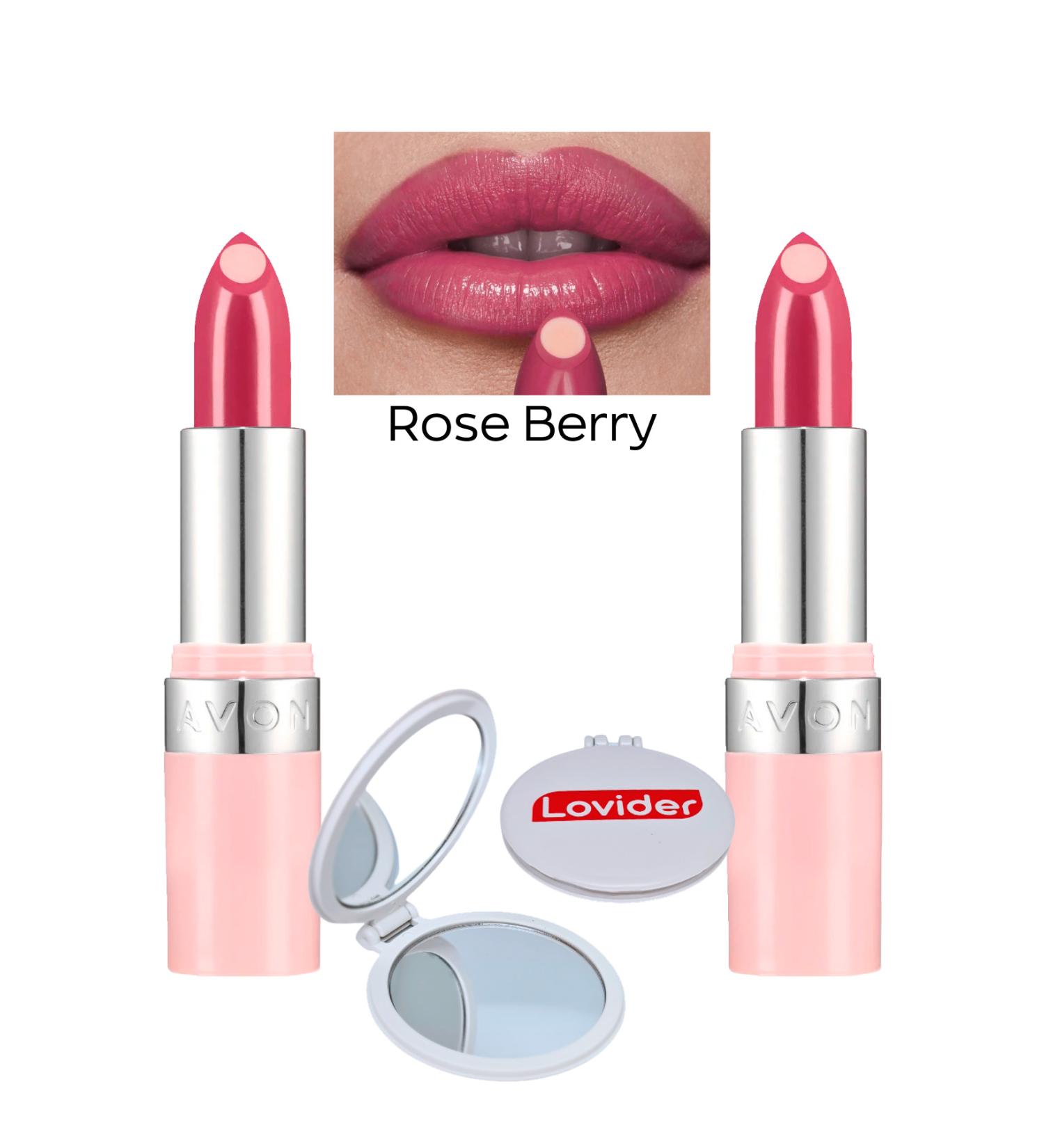 Avon Shiny Lipstick - Rose Berry 2 Pack + Pocket Mirror