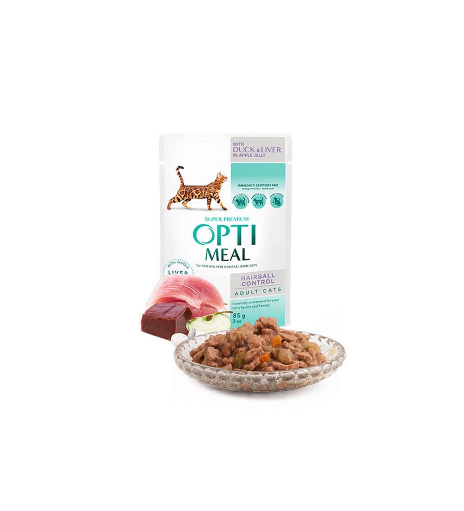 OptiMeal Duck Liver Apple Jelly Hairball Control Wet Cat Food 85 gr 106008
