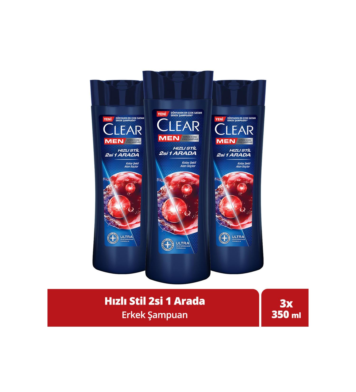 Clear Men Anti-Dandruff Shampoo Fast Style 2 in 1 350 ml x 3 - Buy Online on GoSupps.com