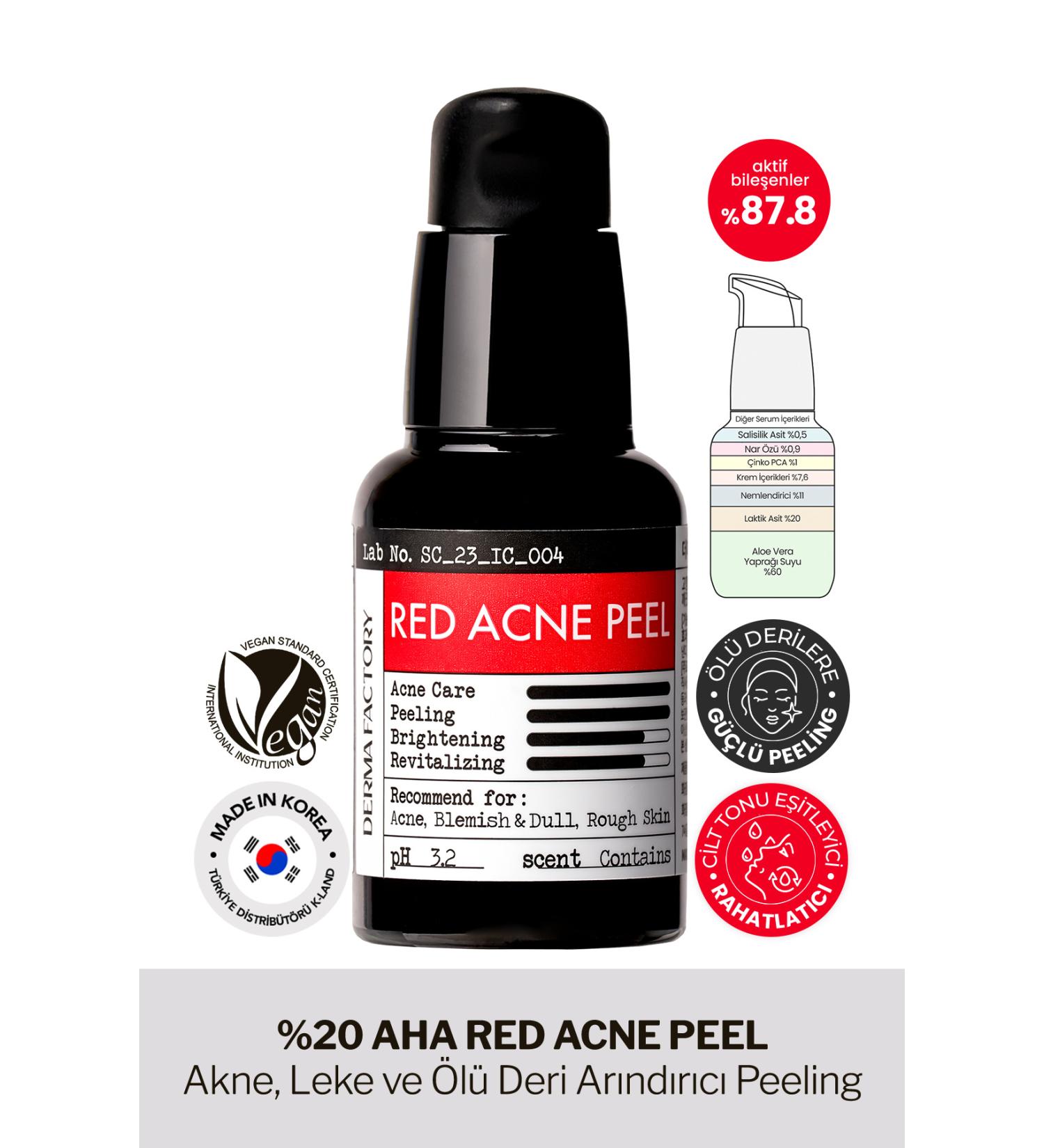DERMA FACTORY AHA Peeling Serum Wash Form Acne Stain and Purifying Derma Factory Red Acne Peel 30 ml