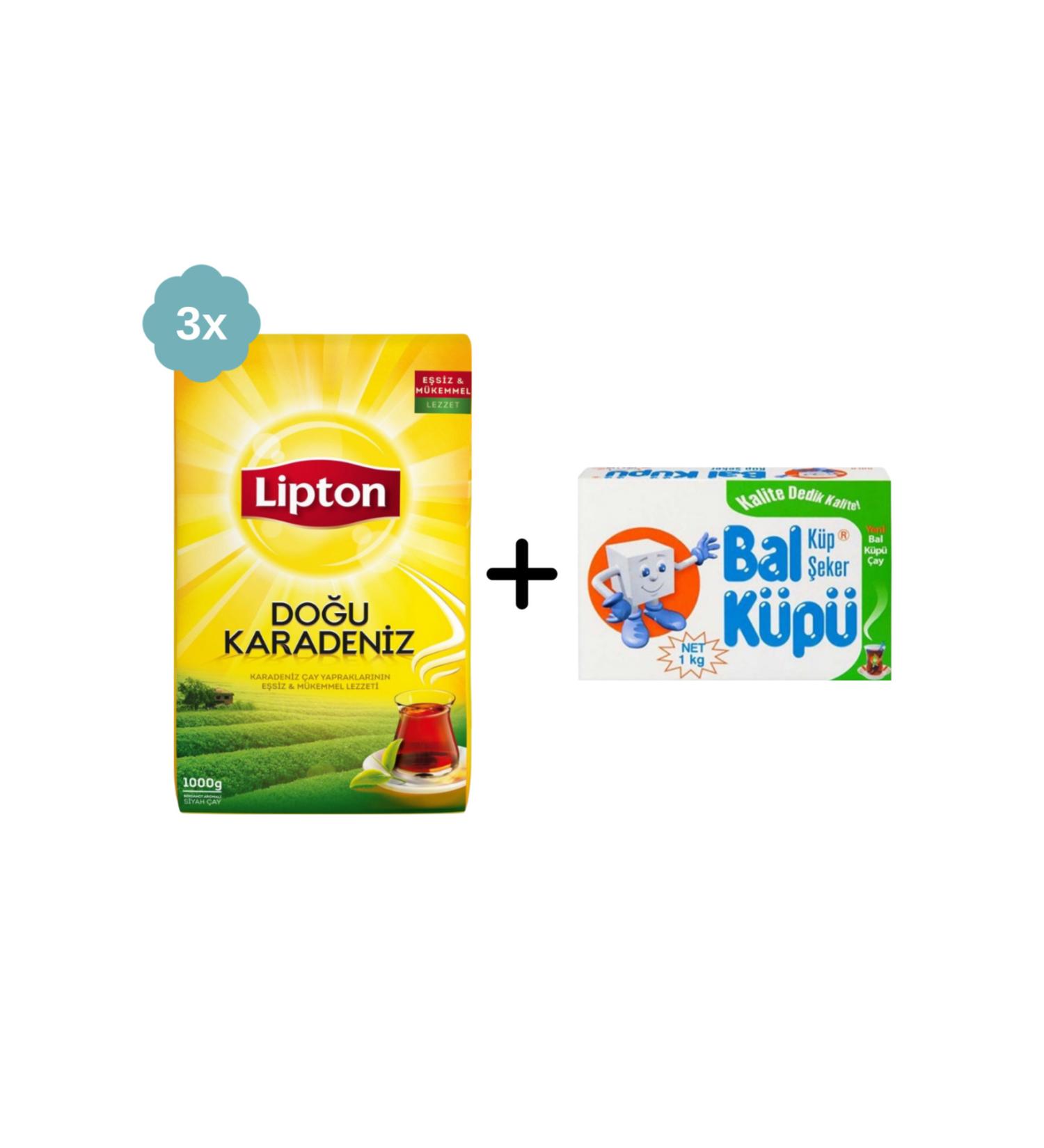 Lipton Eastern Black Sea Bulk Black Tea 1000 gr x 3 Pieces + Balk p Cube Sugar 1000 gr - Buy Online on GoSupps.com