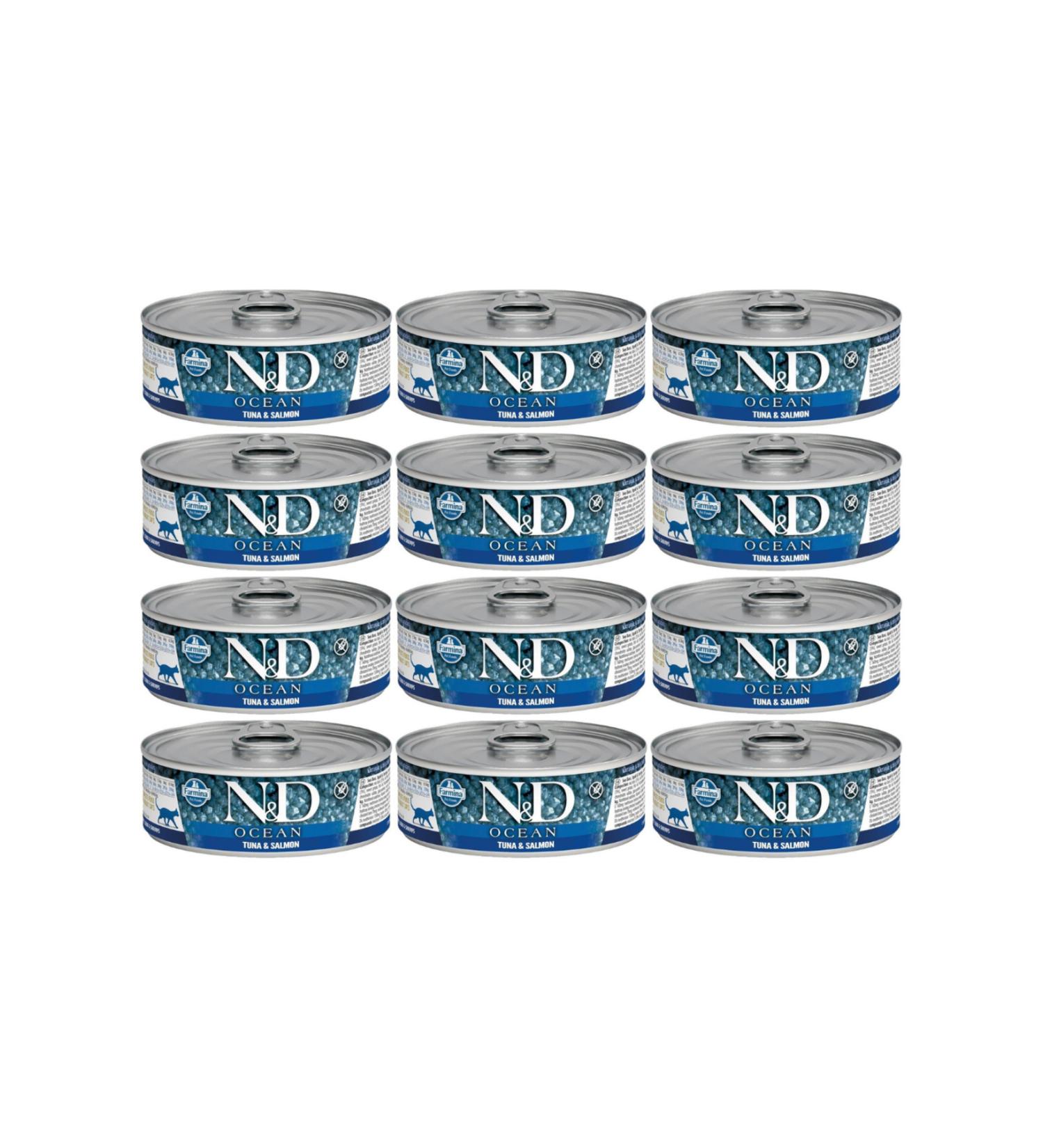 N & D Ocean Tuna Salmon Grain Free Adult Cat Canned Food 70gr - 12 Pieces
