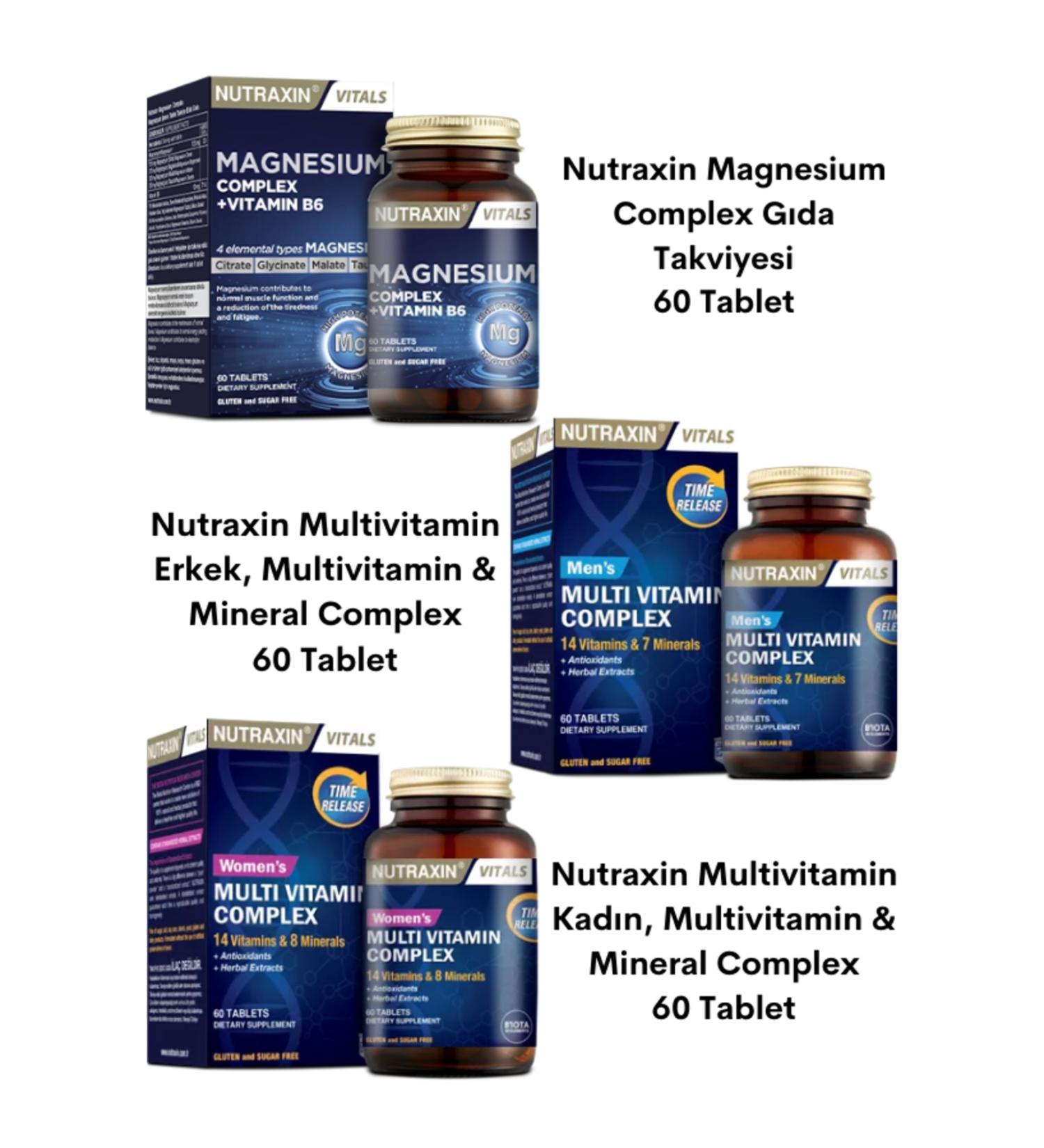 Nutraxin Magnesium Complex 60 Tablets + Men's & Women's Multivitamin Mineral Complex 60 Tablets - 3 Products - Buy Online on GoSupps.com