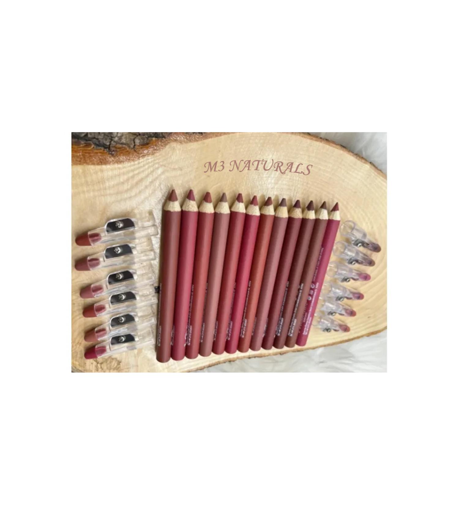 M3 NATURALS Lip Pencil Thick Set 12 Pieces Jumbo with Sharpener