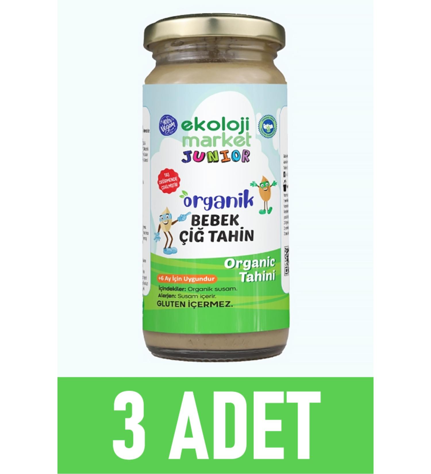 Ekoloji Market Organic Raw Tahini Gluten-Free Stone Mill 230 gr (3 Pieces)