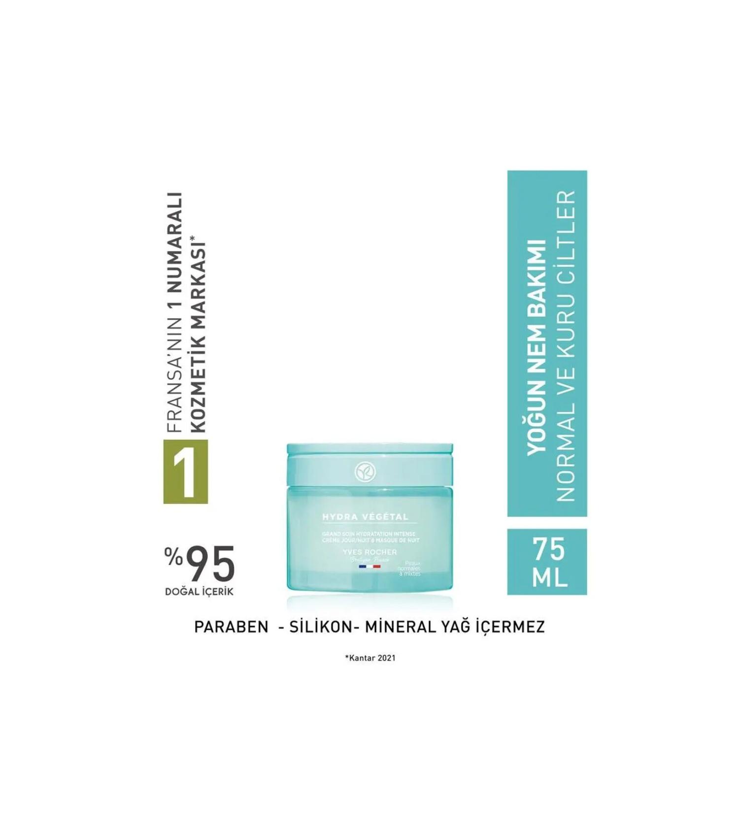 Yves Rocher Hydra Vegetal - Hyaluronic Acid & Squalene Revitalizing Moisturizing Face Cream 75 ml Vegan - Buy Online on GoSupps.com