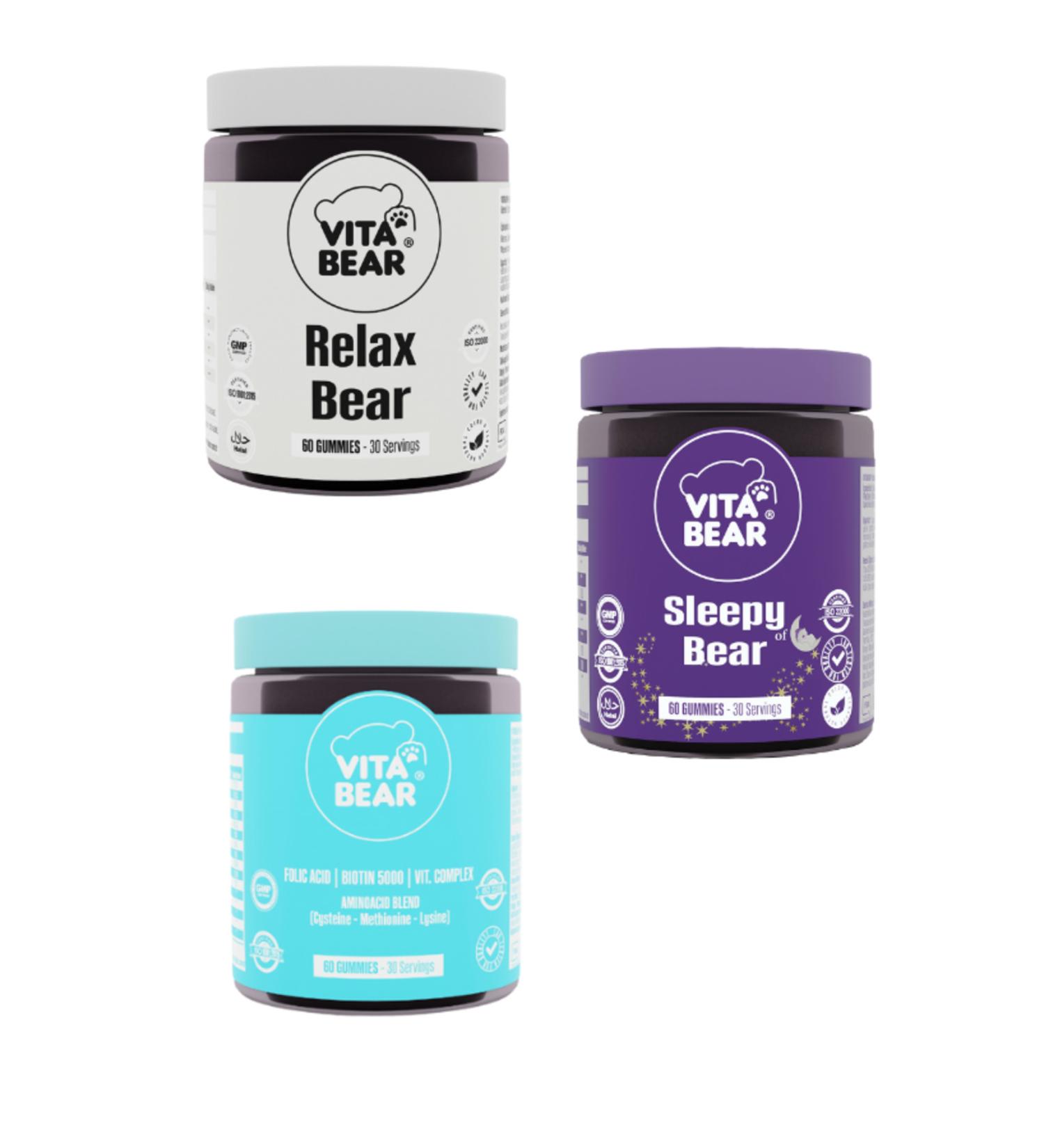 Vita Bear sleepy Bear 60 Gummy and Relax Bear 60 Gummy & Strong Hair 60 Gummy