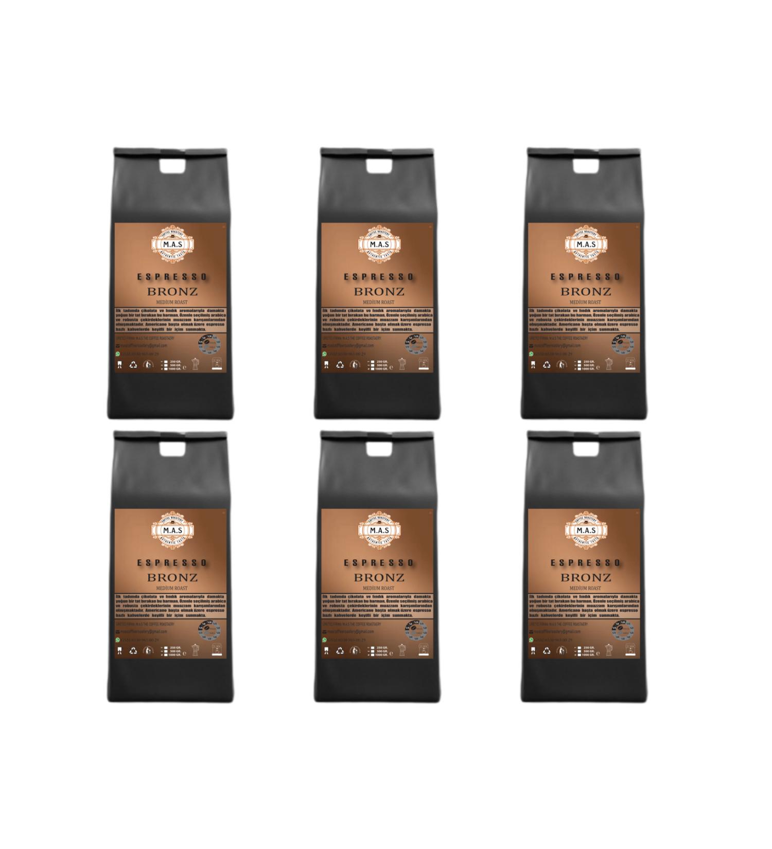 MAS THE COFFEE ROASTERY ESPRESSO BRONZE BLEND (BEANS OR GROUND) Coffee 6X1 Kg.