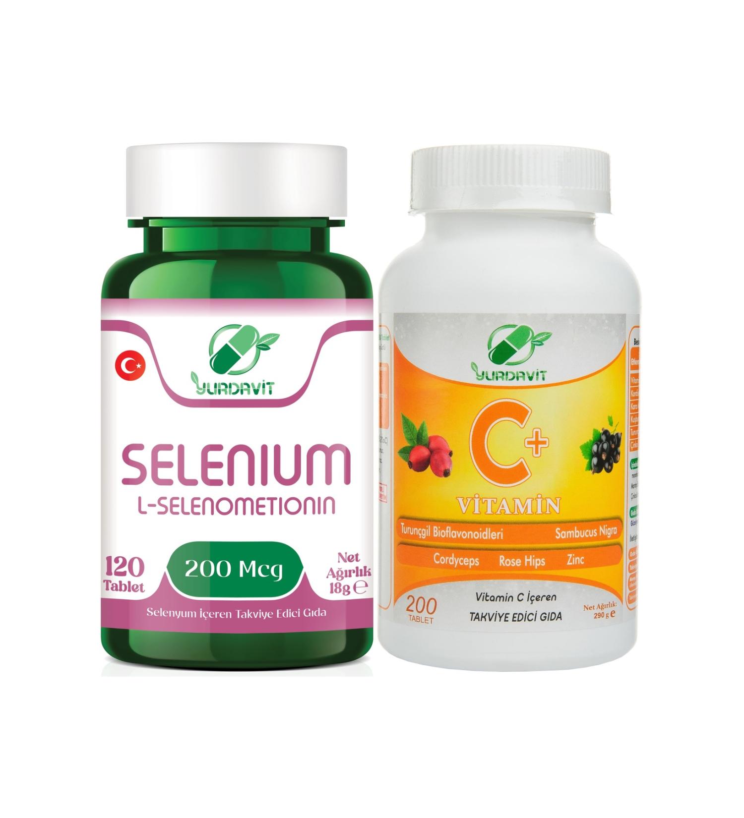 Yurdavit Selenium 200 Mcg Selenium 120 Tablets Vitamin C 1000 Mg Vitamin C Rosehip Zinc 200 Tablets