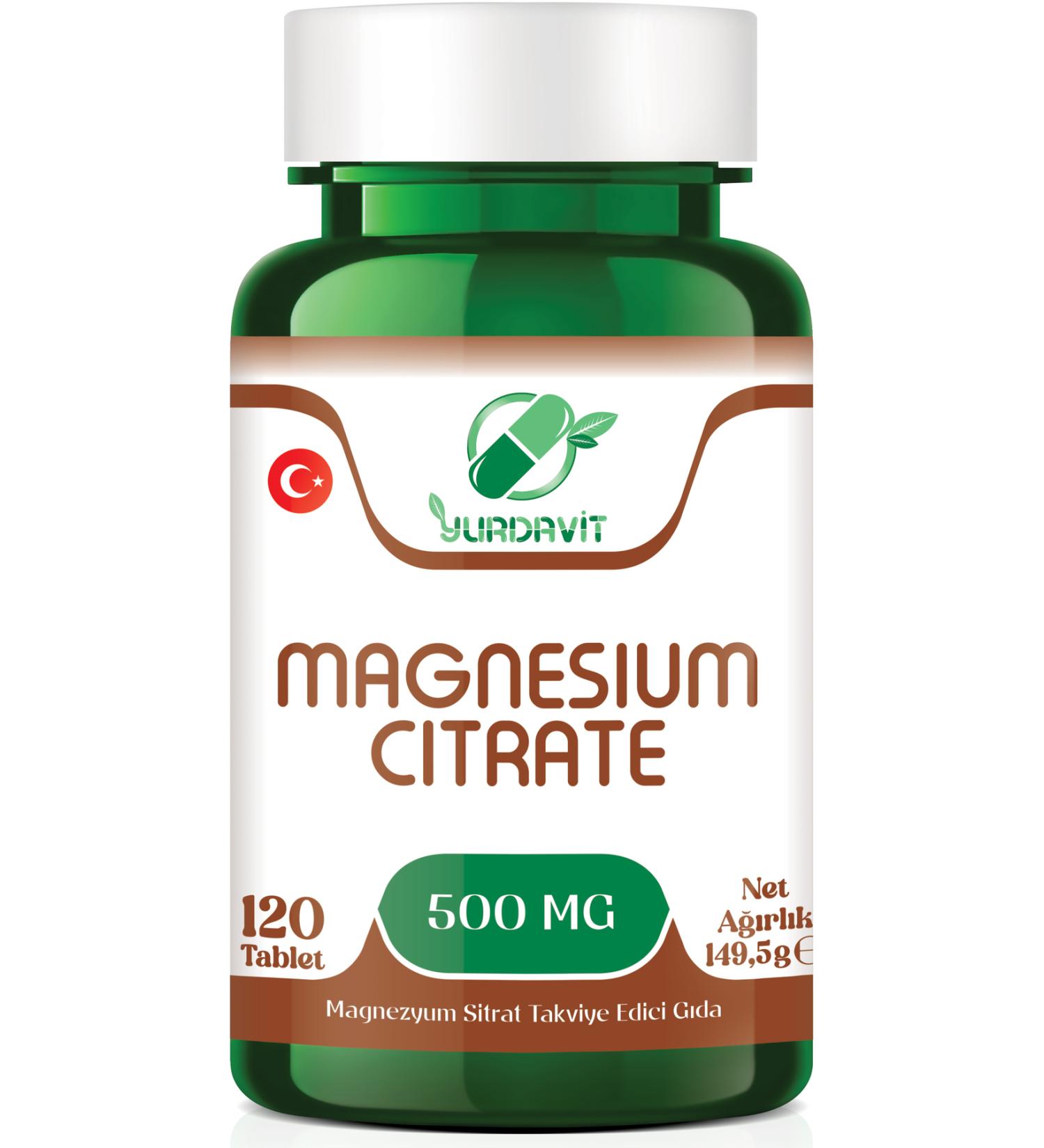 Yurdavit Magnesium Citrate 500 Mg 120 Tablets Magnesium Citrate Yurdavit MAGNESIUM 500 MG - Buy Online on GoSupps.com