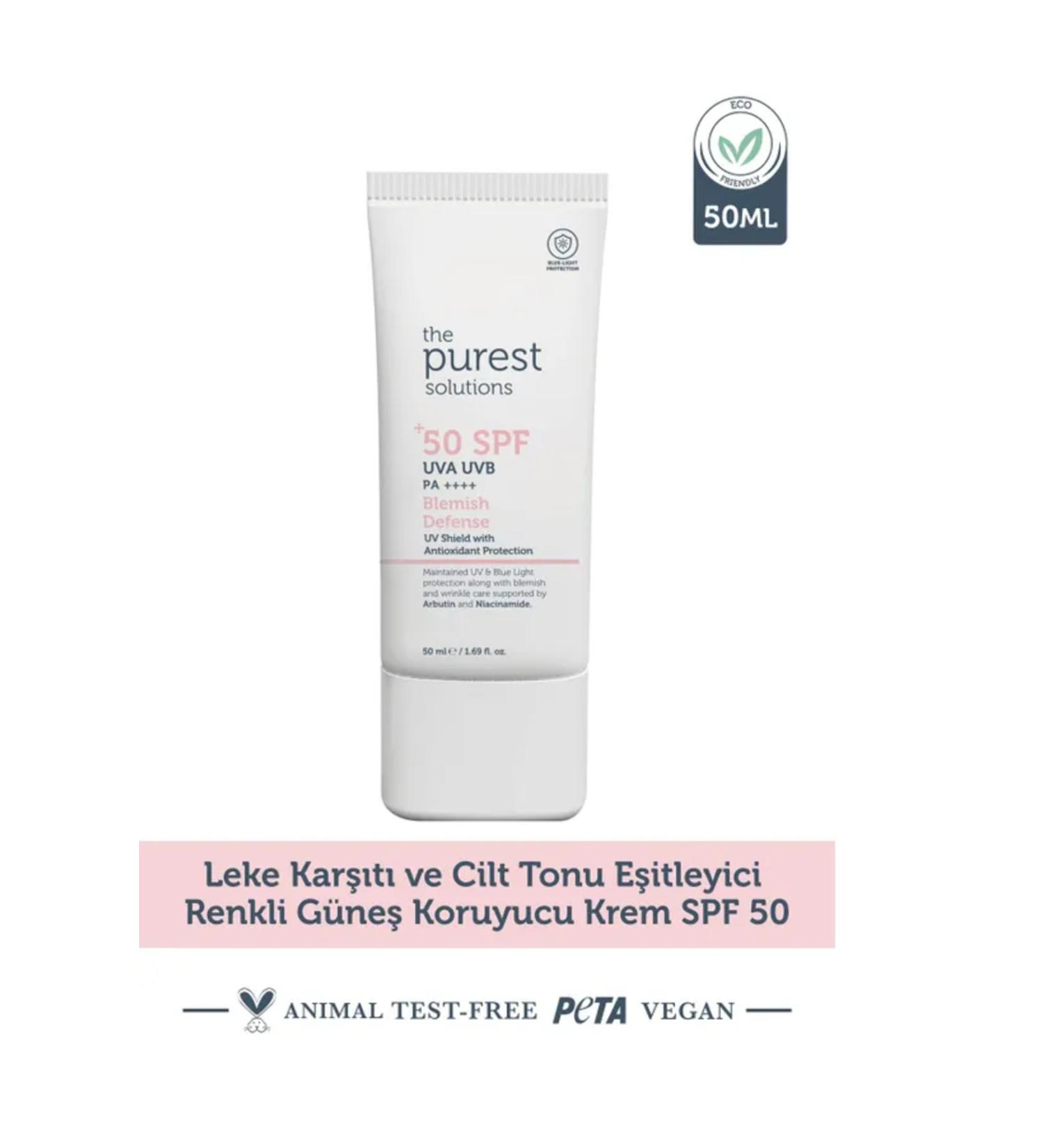 The Purest Solutions Anti-Blemish and Skin Tone Equalizing Tinted Sunscreen Cream SPF 50 (50ml)