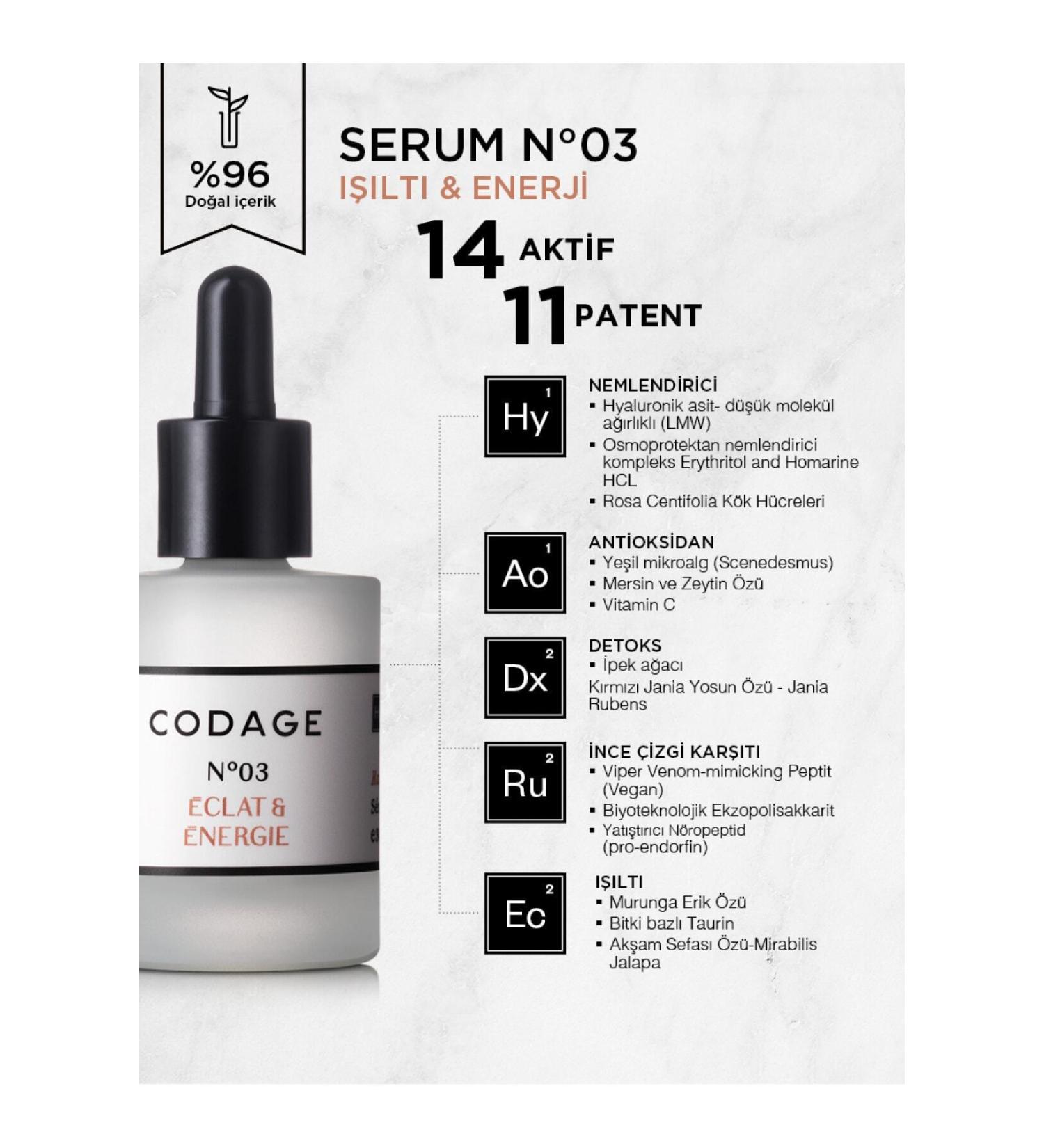 Codage SOOTHING & ENERGIZING FACE N 03 - SERUM 30 ML PSSN819