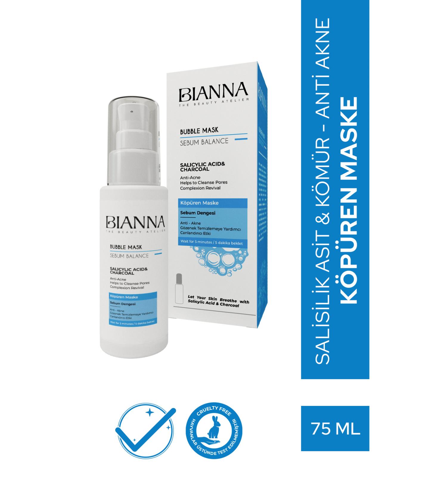 Bianna Foaming Mask Bubble Mask Salicylic Acid & Charcoal - Anti Acne Foaming Mask - 75 ml - Buy Online on GoSupps.com