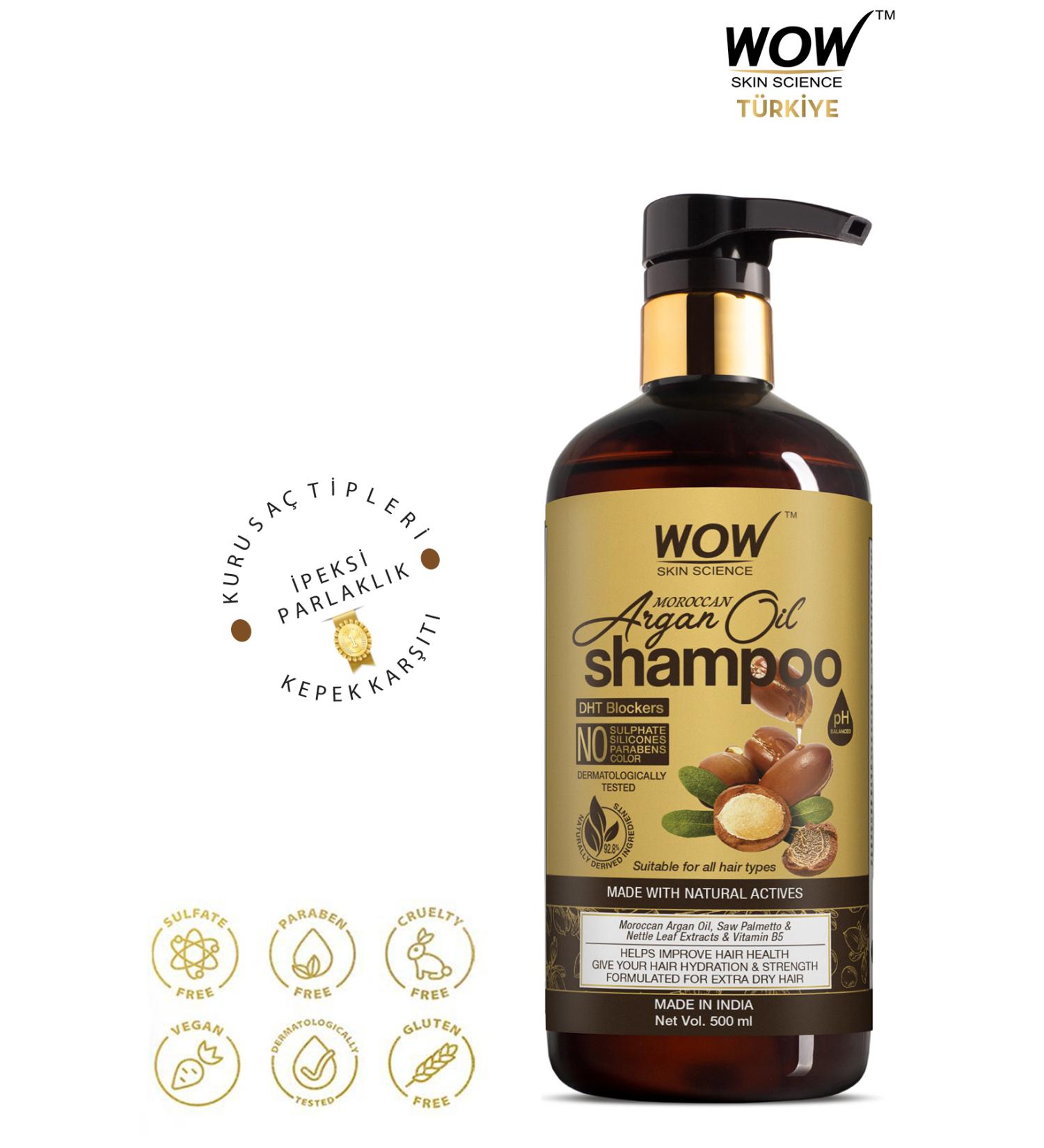 WOW Skin Science Argan Oil Shampoo - 8 Natural Ingredients - Strengthening Moisturizing Nourishing Brightening 500ml - Buy Online on GoSupps.com