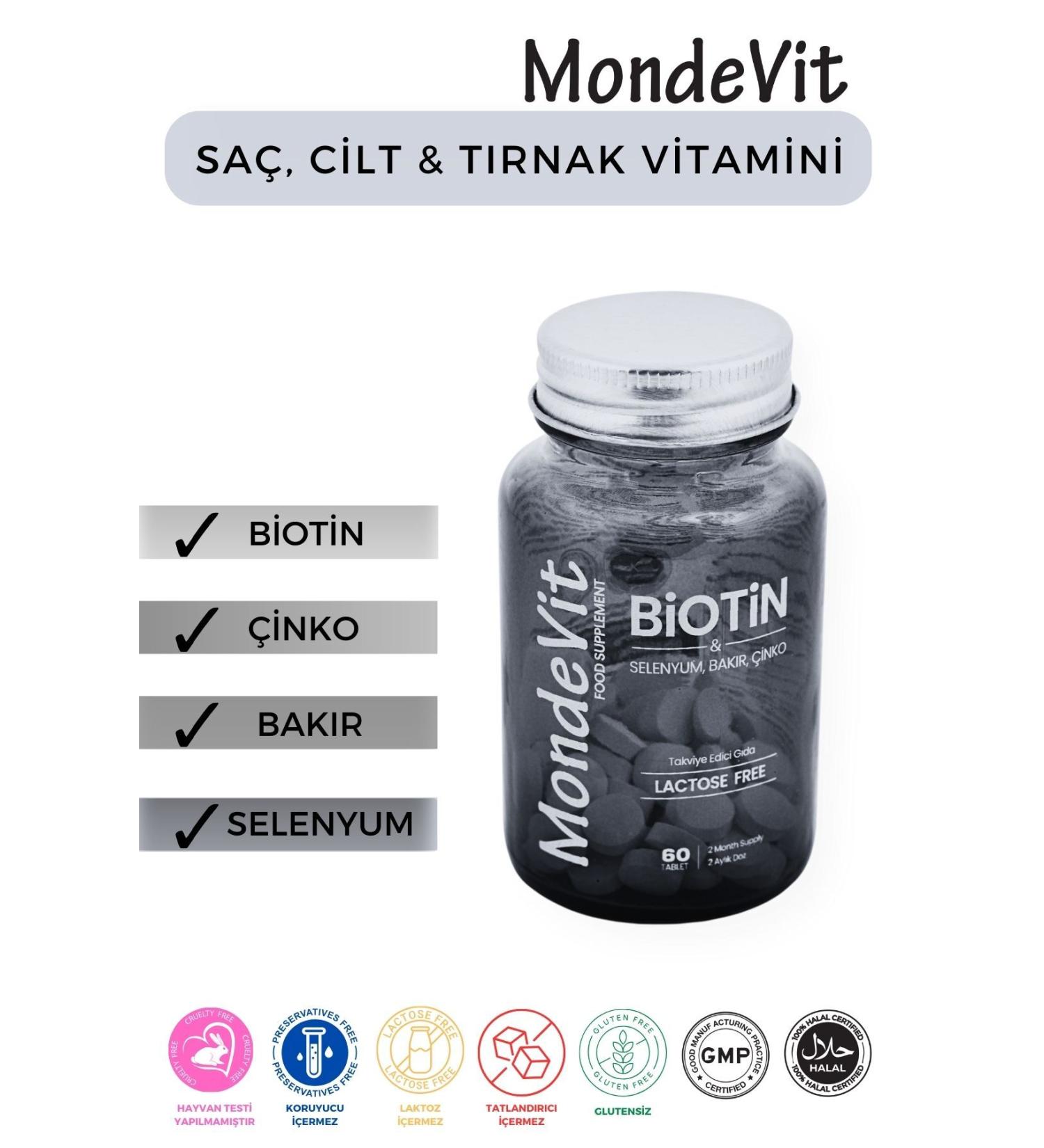 MondeVit Hair Vitamin 60 Tablets Biotin 5000 mcg-Zinc 15 mg-Copper 2000 mcg-Selenium 50 mcg - Buy Online on GoSupps.com