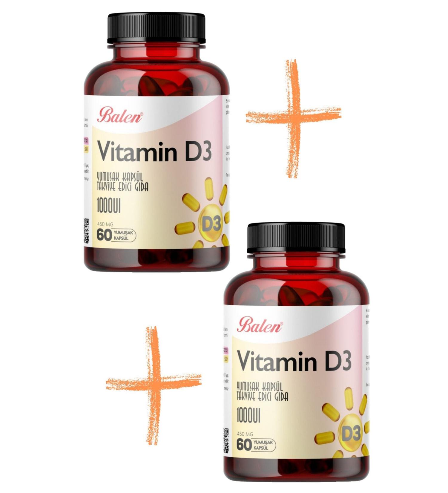 Balen Vitamin D3 Supplement Capsule 1000 U 450 Mg 60 Capsules 2 Pieces