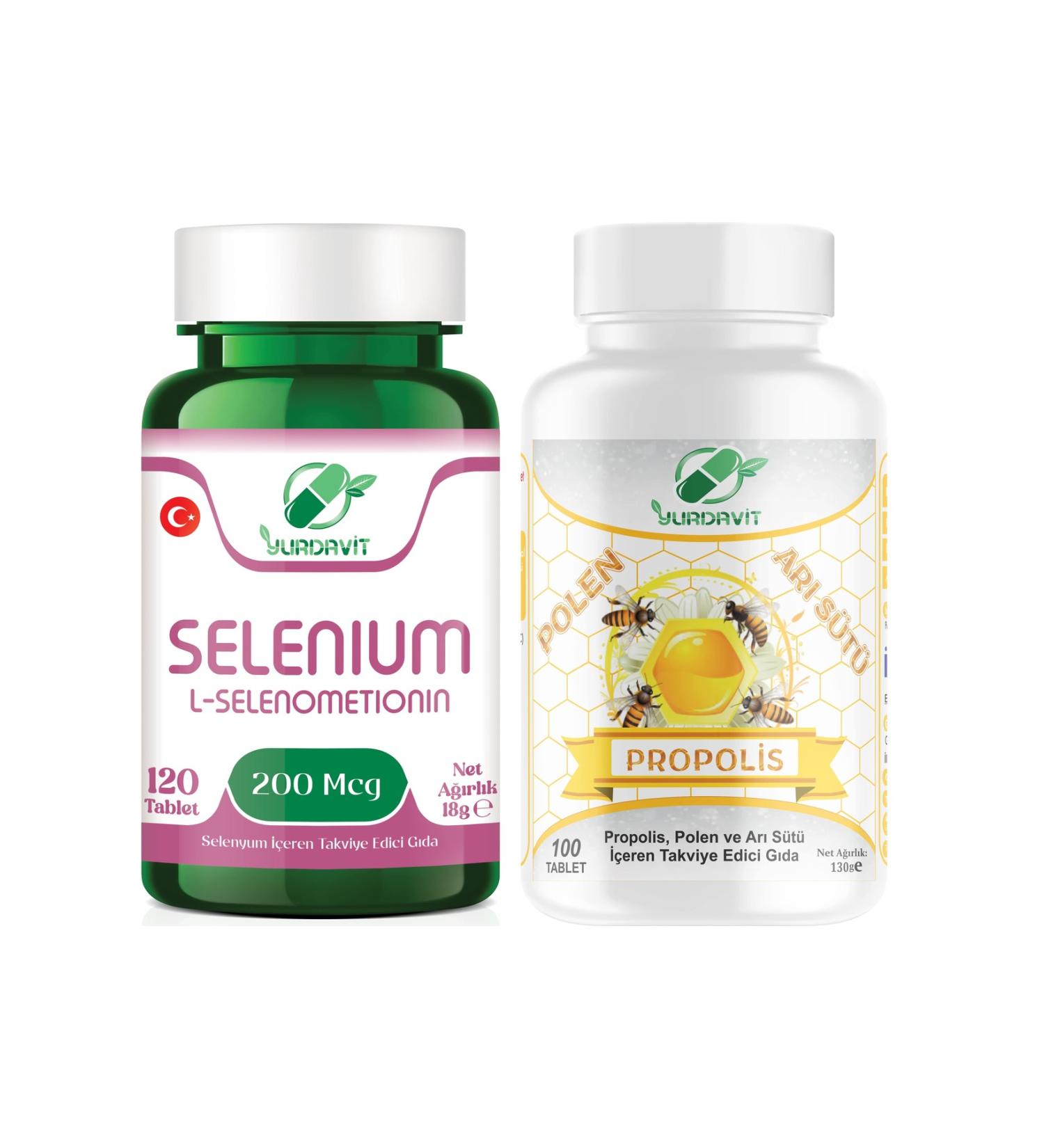 Yurdavit Selenium 200 Mcg Selenium 120 Tablets Propolis Pollen Royal Jelly 100 Tablets