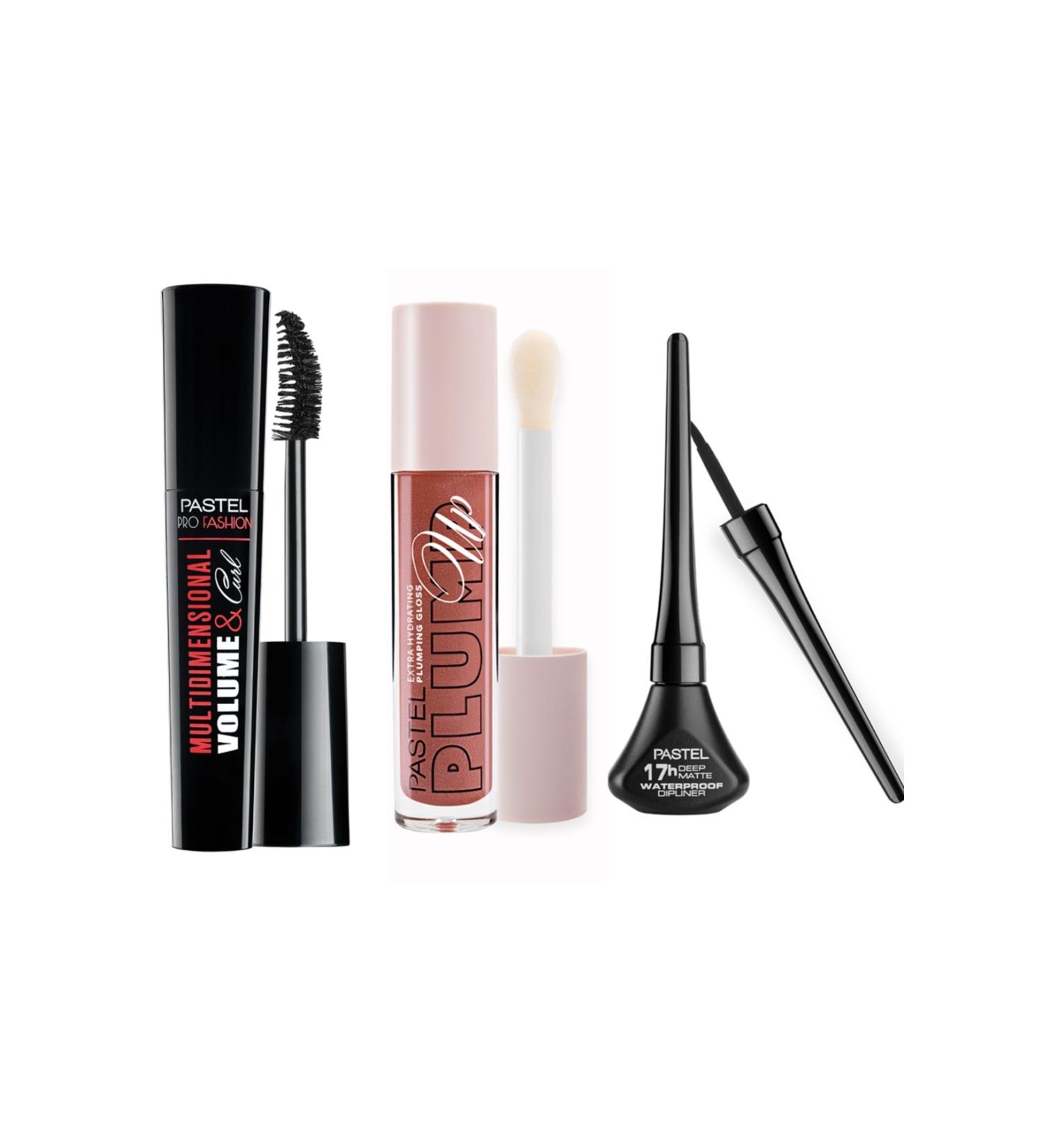 Pastel Plumping Lip Gloss 202 Loverdose + Matte Dipliner + Multidimensional Volume&Curl Mascara - Buy Online on GoSupps.com