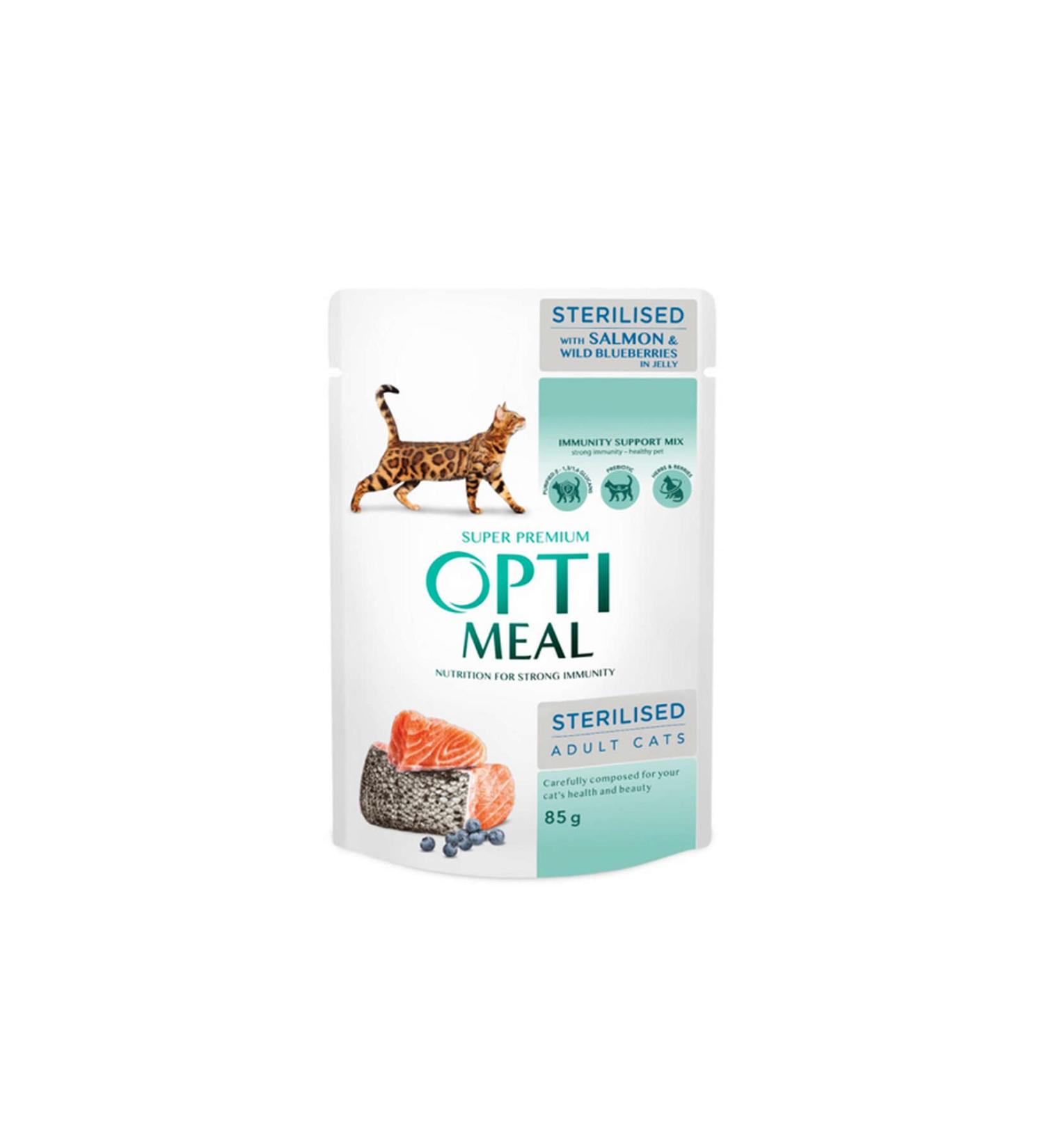 OptiMeal Salmon Blueberry Jelly Wet Neutered Cat Food 85 Gr 21051