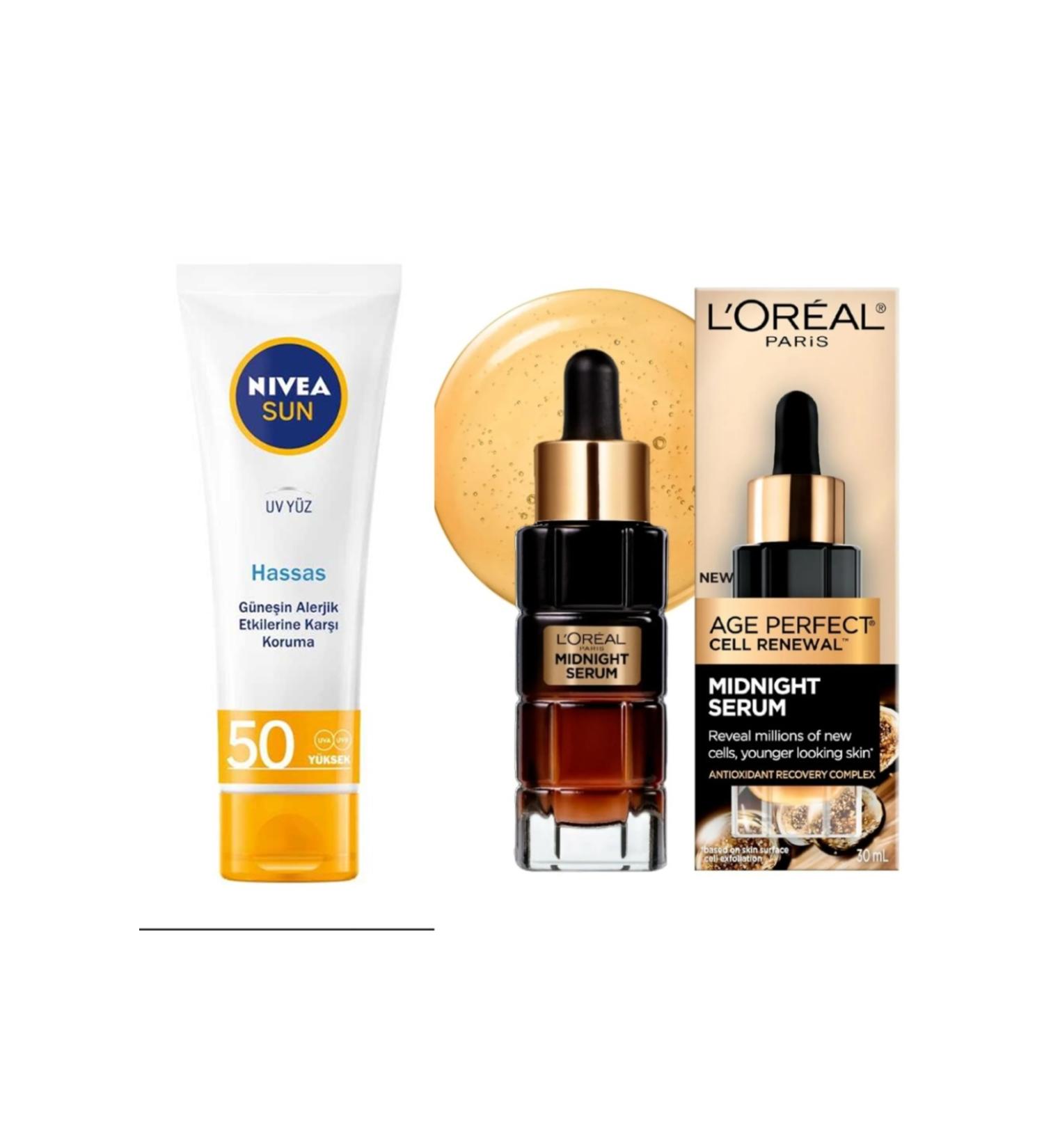 NIVEA Sun Sensitive Soothing Face Cream 50 ml + L'Oreal Paris Age Perfect Midnight Serum 30ml