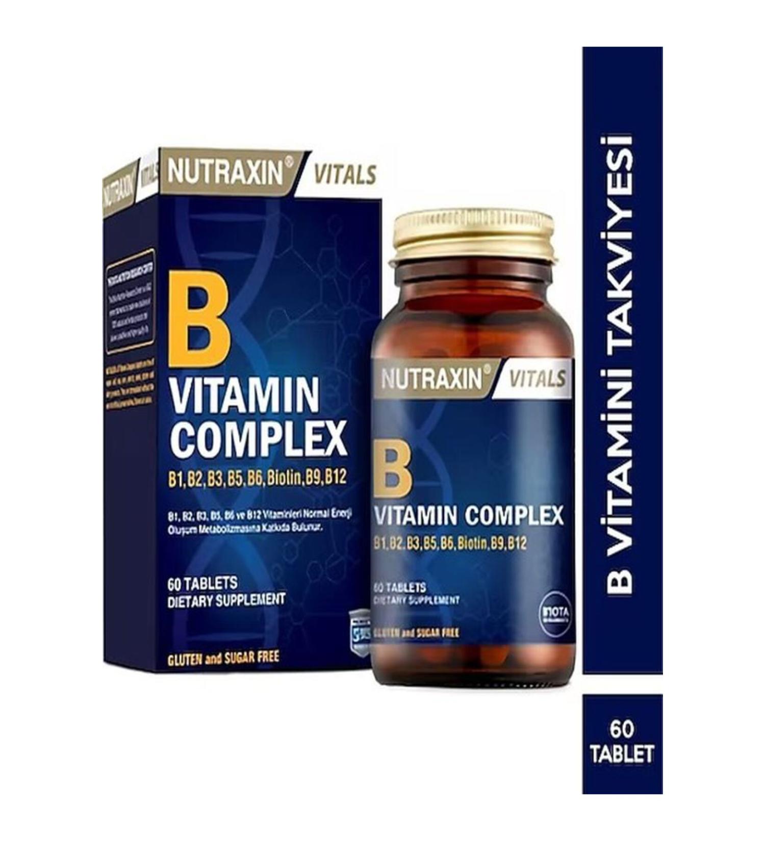 Nutraxin B Complex Vitamin 60 Tablets B1 B2 B3 B5 B6 B12