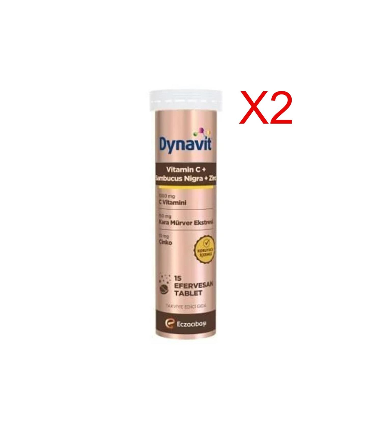 Dynavit Vitamin C+ Sambucus Nigra 15 Effervescent Tablets - 2 Pieces