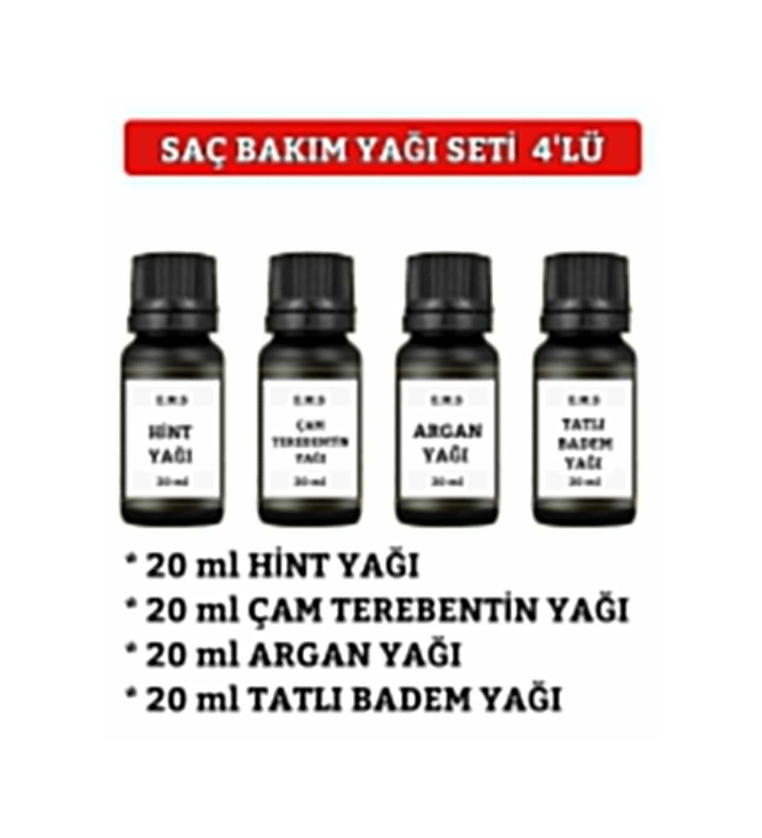 EMS AVM HAIR CARE OIL SET OF 4: CASTOR OIL - PINE TURPENTINE OIL - ARGAN OIL - SWEET ALMOND OIL 4 X 20 ML.