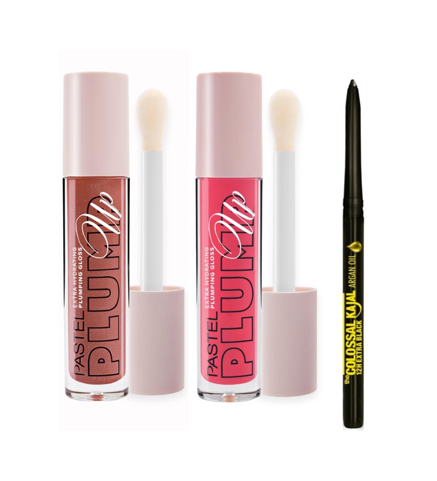 Pastel Plumping Lip Gloss 202 Loverdose + 204 Spicy Sweet + Maybelline Black Eye Pencil